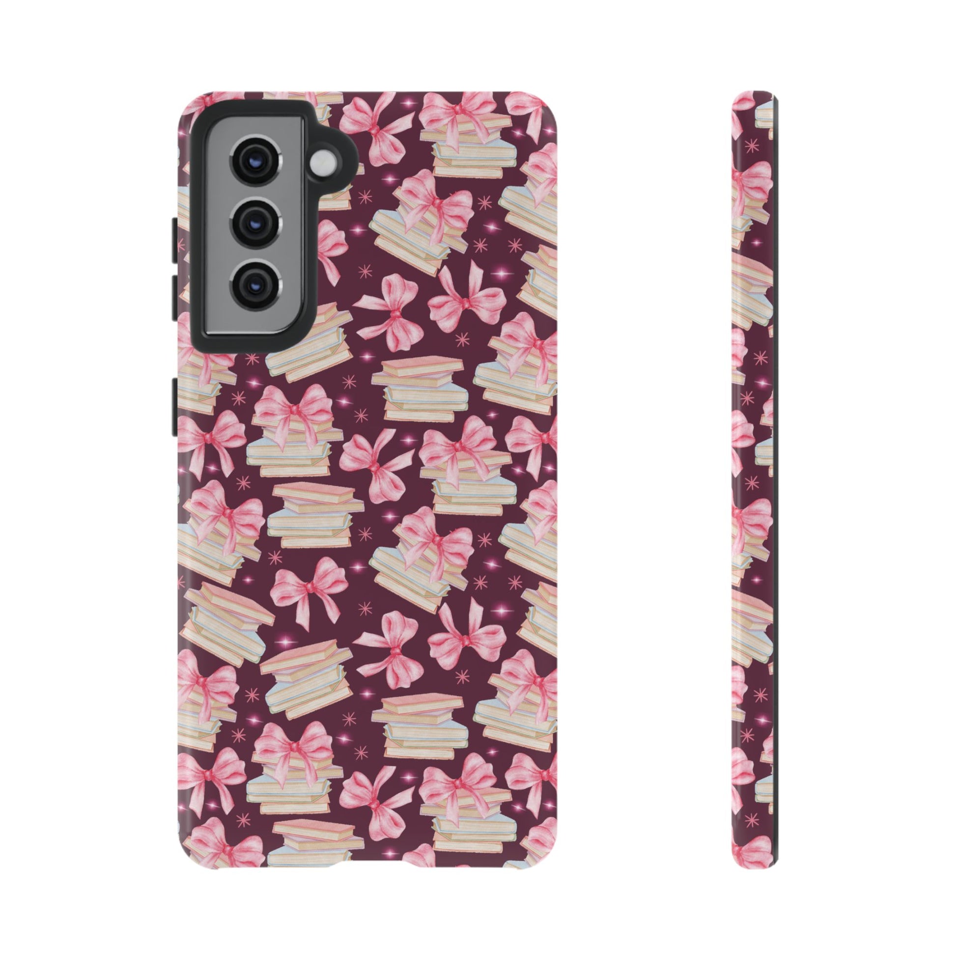 Coquette Pink Bows & Books Phone Case for iPhone 16 15 14 13 12  21 23 Samsung, and Pixel | Stylish Protective Cover Gift for Her Perfect for Floral Lover