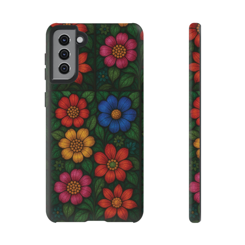 Coque de téléphone effet vitrail floral lumineux Art abstrait coloré, Étui de protection esthétique pour iPhone, Samsung et Google, Idée cadeau unique pour maman