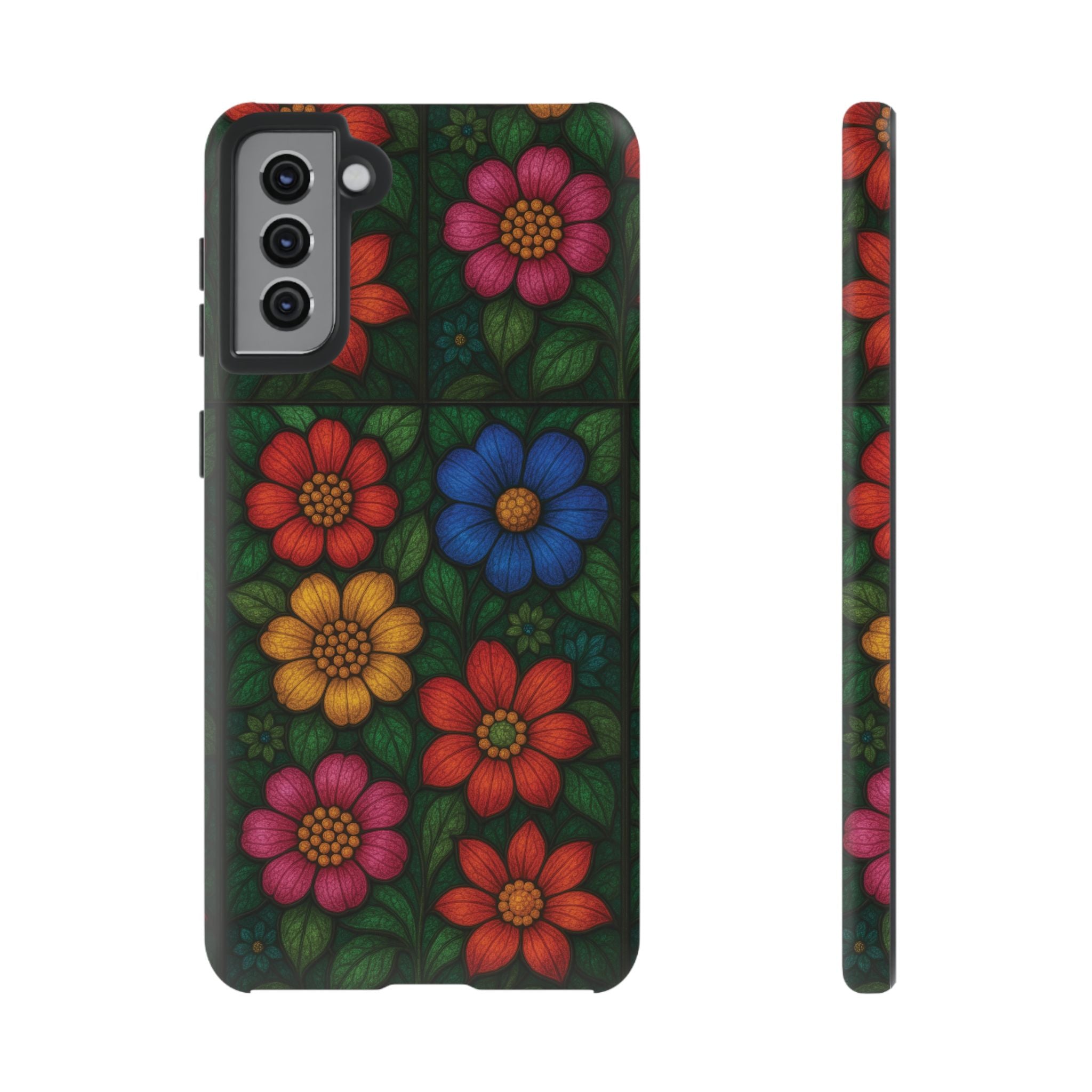 Bright Floral Stained Glass Illusion Phone Case Colorful Abstract Art, Aesthetic Protective Cover for iPhone, Samsung & Google, Unique Gift Idea Mom