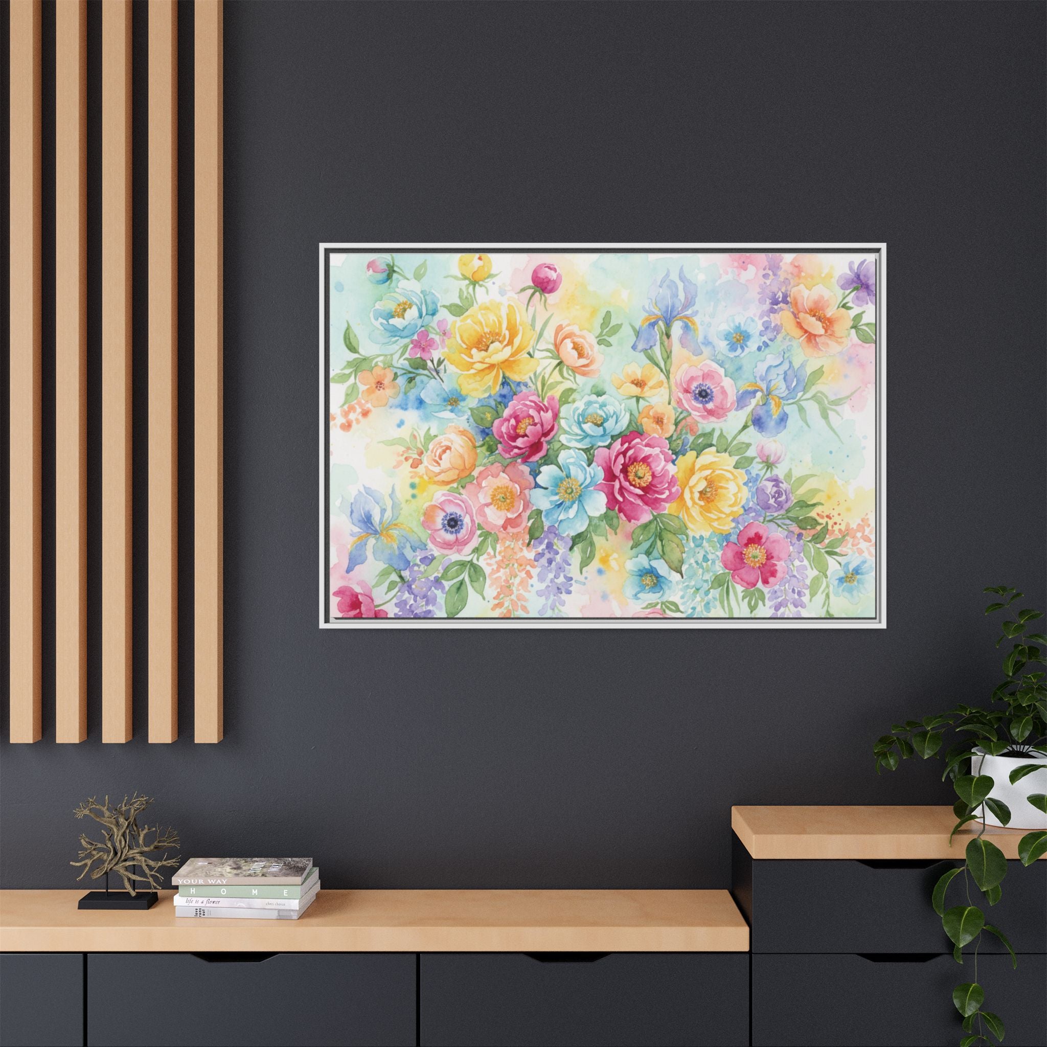 Toile Bouquet Floral Aquarelle, Art Mural Mat Encadré | Art Mural Multicolore