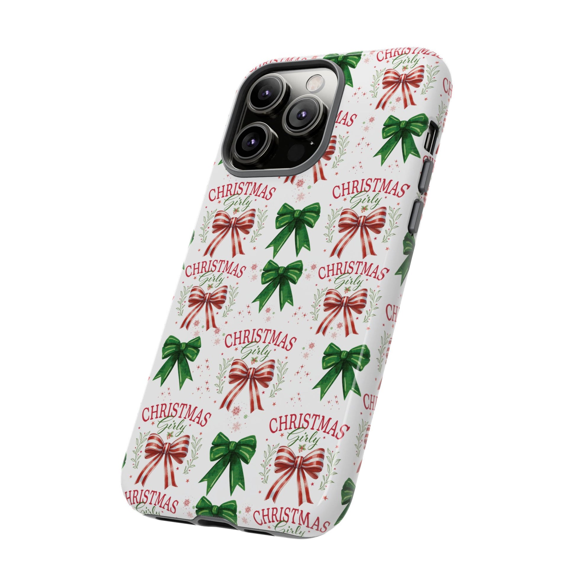 Girly Christmas Coquette Bows Pastel Phone Case for iPhone 17 16 15 23 Samsung, and Pixel | Stylish Protective Cover Gift for Her Perfect for Floral Lover