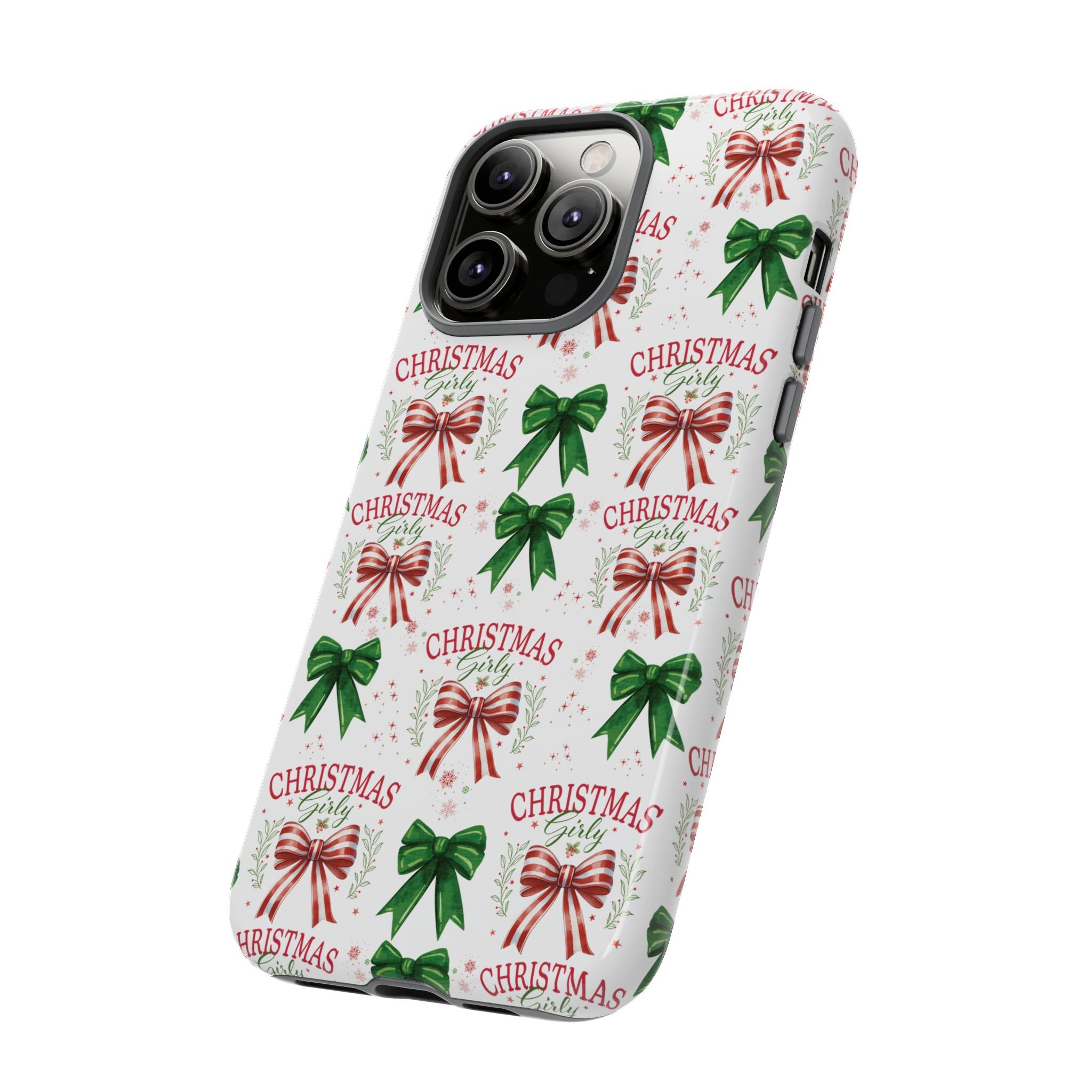 Girly Christmas Coquette Bows Pastel Phone Case for iPhone 17 16 15 23 Samsung, and Pixel | Stylish Protective Cover Gift for Her Perfect for Floral Lover