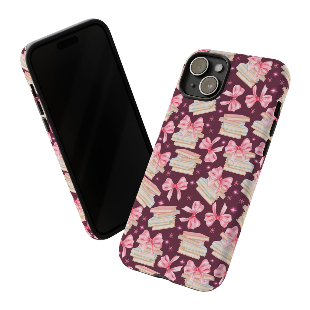 Coquette Pink Bows & Books Phone Case for iPhone 17 and Samsung, Pixel | Stylish Protective Cover Gift for Her Perfect for Floral Lover