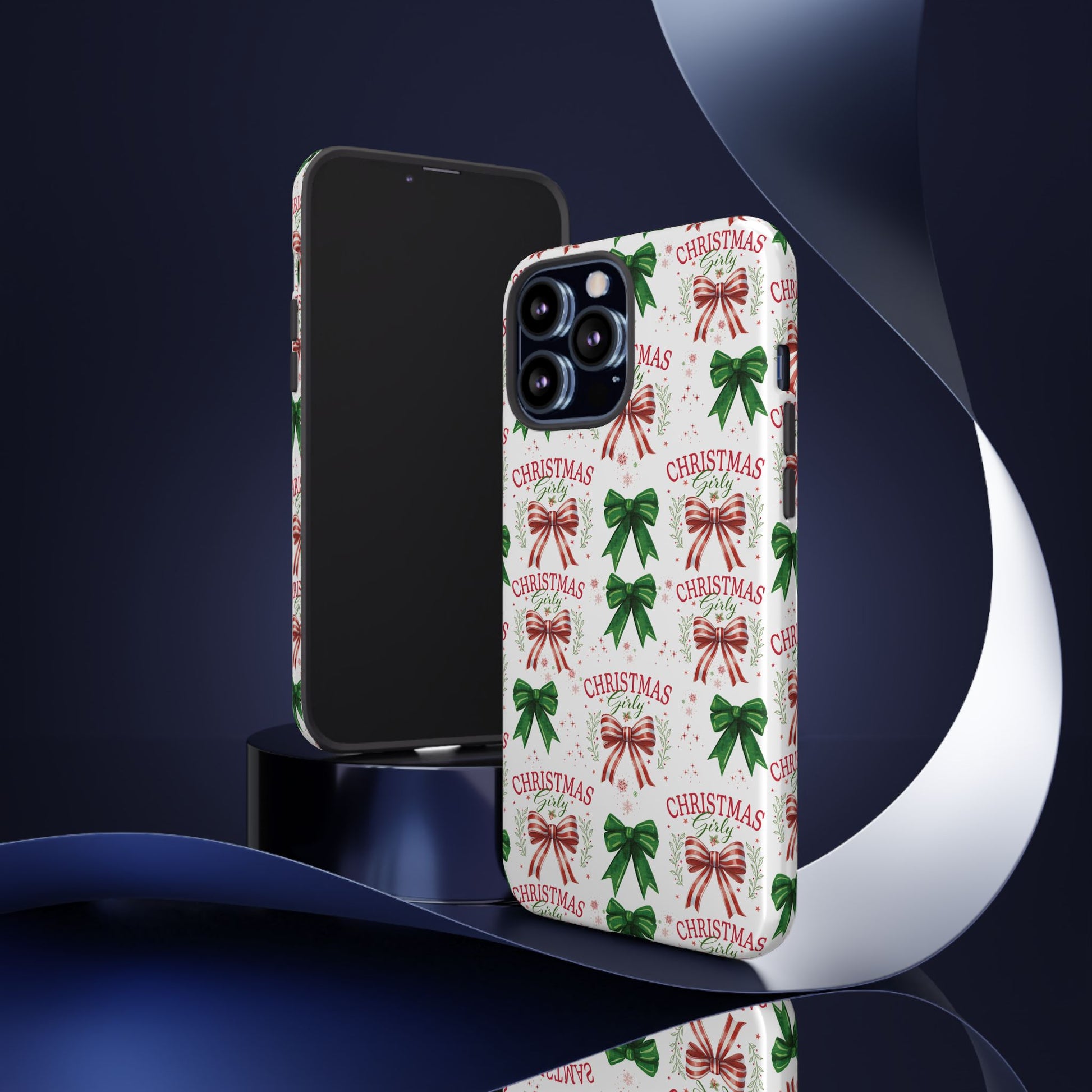 Girly Christmas Coquette Bows Pastel Phone Case for iPhone 17 16 15 23 Samsung, and Pixel | Stylish Protective Cover Gift for Her Perfect for Floral Lover