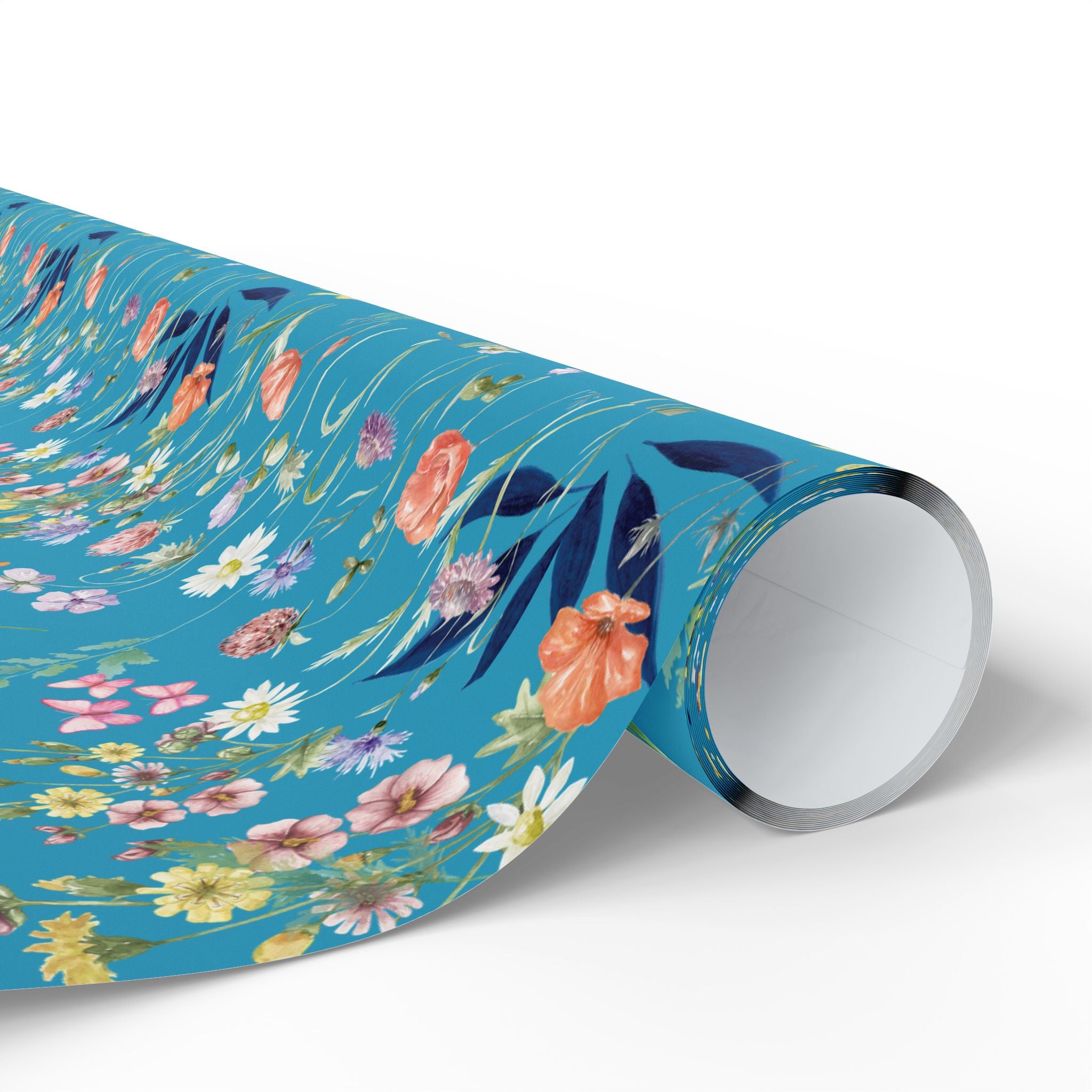 Turquoise Wildflowers Wrapping Paper Wedding, Birthdays