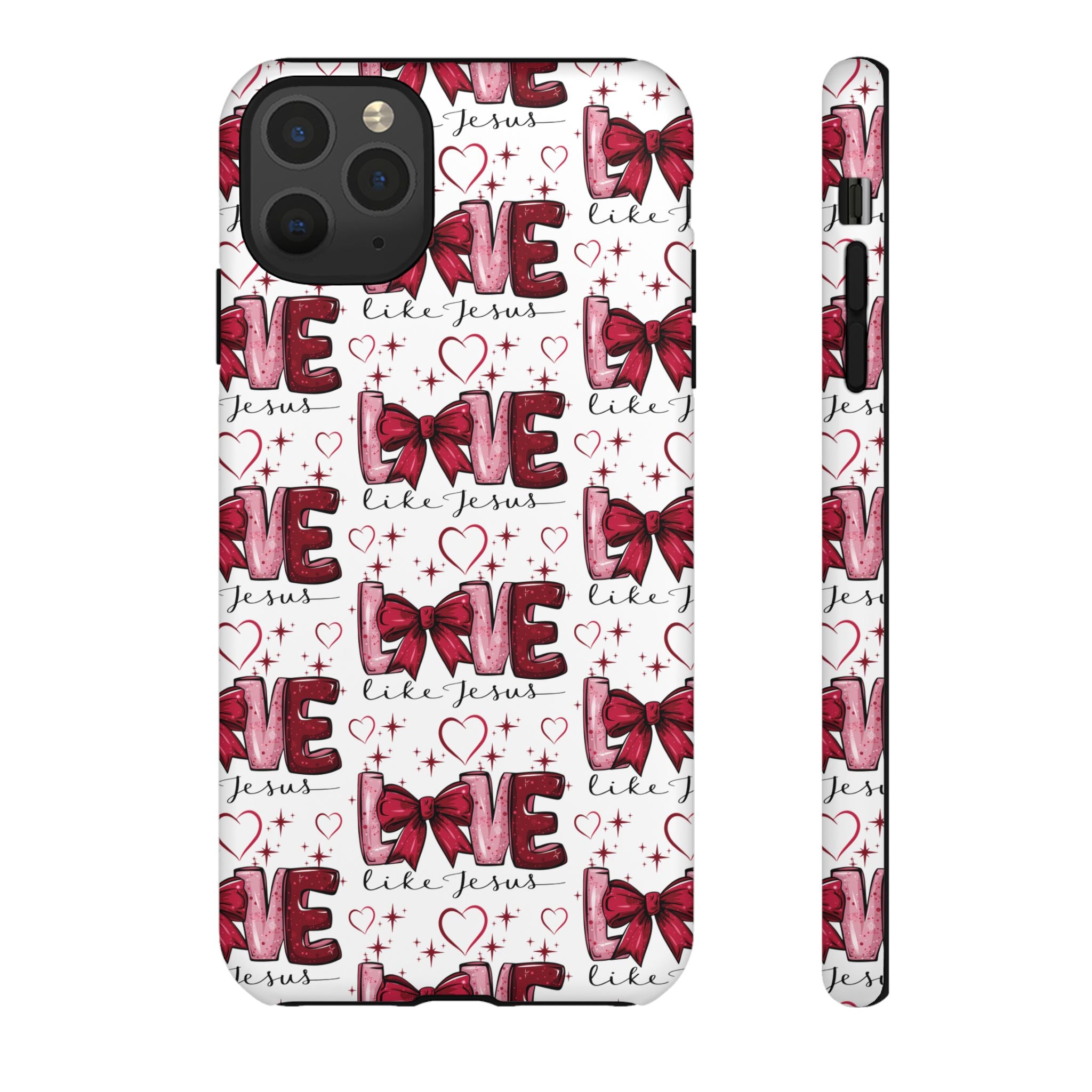 Love Like Jesus Red Bows and Hearts—Tough, Faithful Phone Cases & Religious iPhone Accessories: Protect Your Device & Show Your Faith