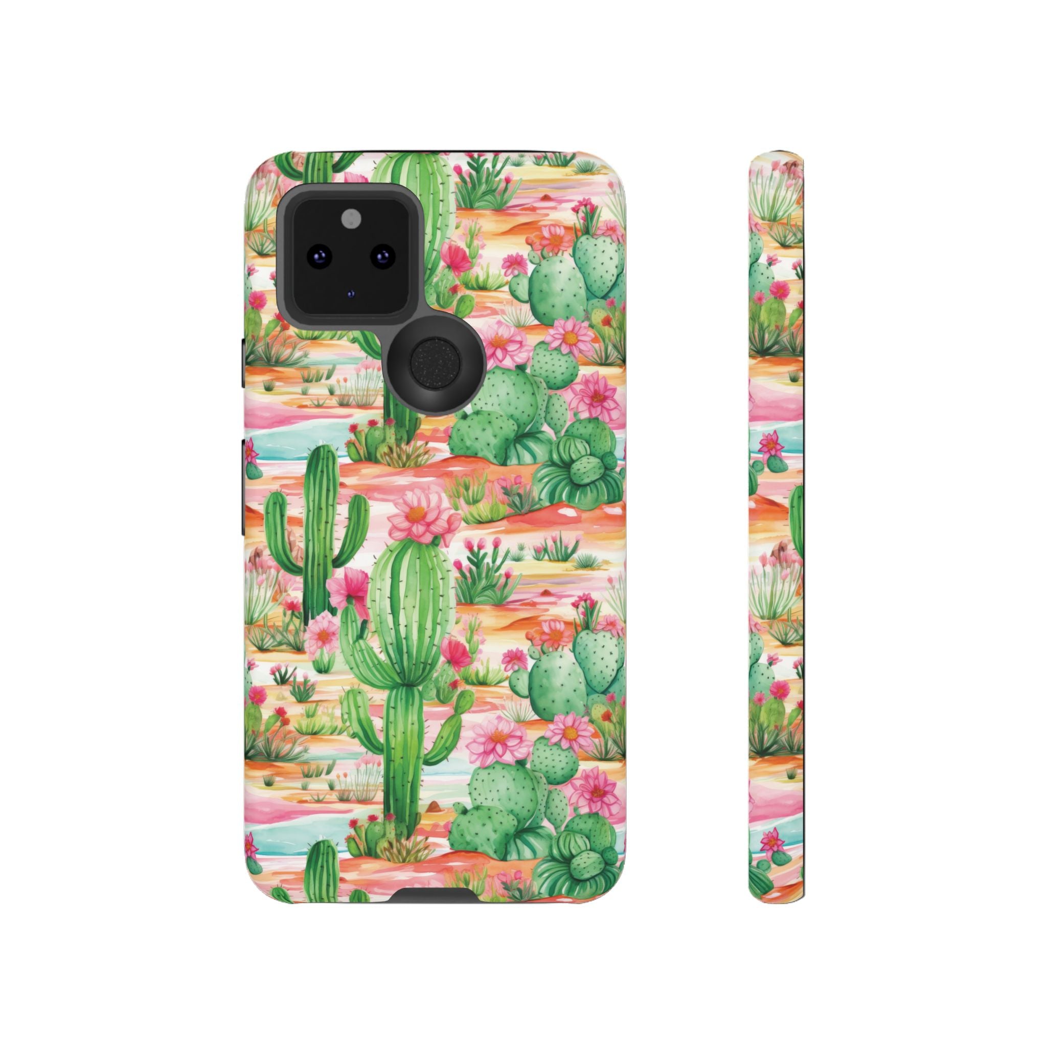 Pink and Mint Green Cactus Phone Case - Tough, Stylish Cover with Cactus Flowers | Durable Protection for iPhone & Android | Fresh Nature-Inspired Design!