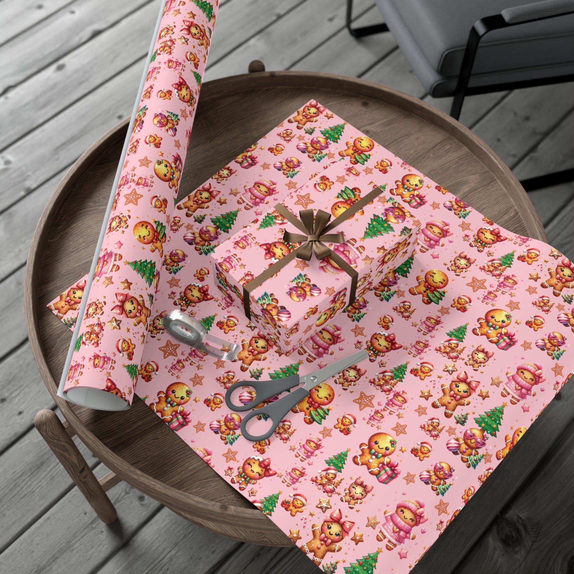 Pink Gingerbread Girls Christmas Wrapping Paper Cute Holiday Gift Wrap for Her, Festive & Whimsical Packaging for Xmas, Baby Showers Birthdays 3 SizesPerfect for Seasonal Gifting