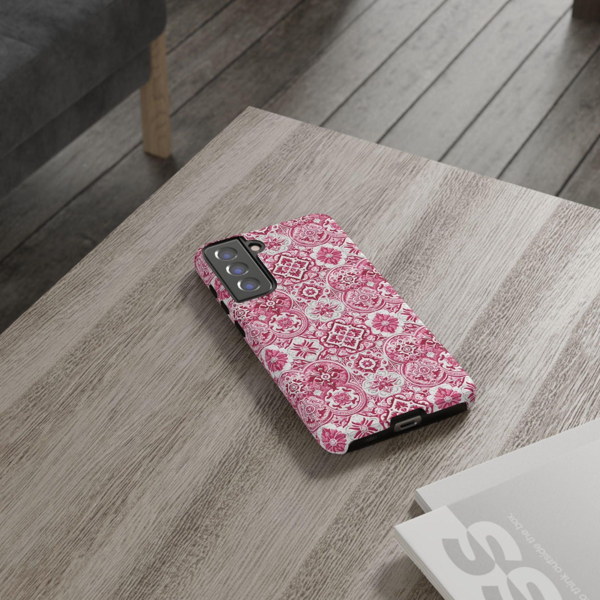 Pink and White Mediterranean Tile Design Phone Case - Stylish, Protective Cover for All Models Gift for Mom Accessory Gift for Her