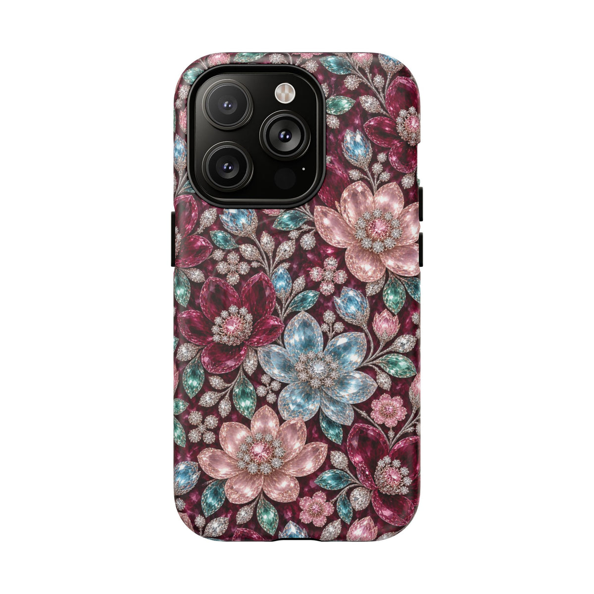 Floral faux Jewel Phone Case Sparkling Burgundy Flower Tough Magnetic Case 18 iPhone