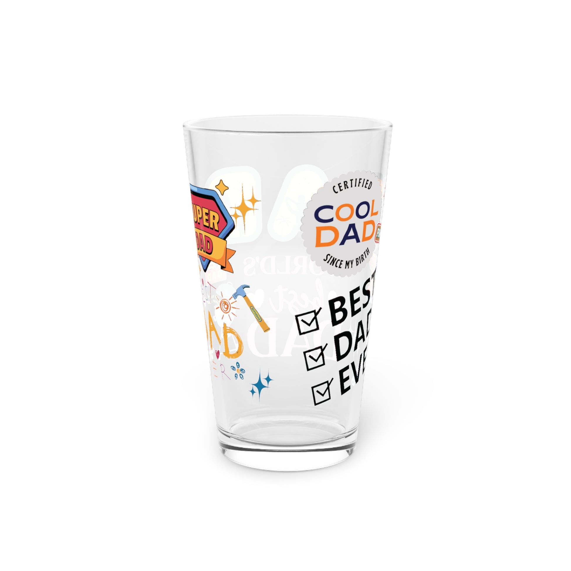Super Dad 16oz Pint Glass Fun & Functional Drinkware Gift for Dads, Clear BPA-Free Glass, Perfect for Father’s Day, BBQs, Game Day & Everyday Cheers