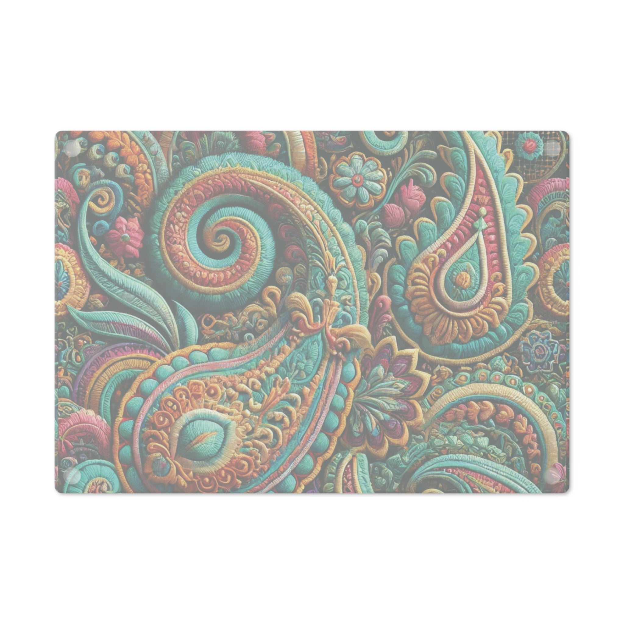 Planche à découper en verre trempé à motif floral bohème Paisley | Durable et résistante à la chaleur | Pieds antidérapants pour la stabilité | Surface résistante aux rayures | Décoration de cuisine élégante et cadeau