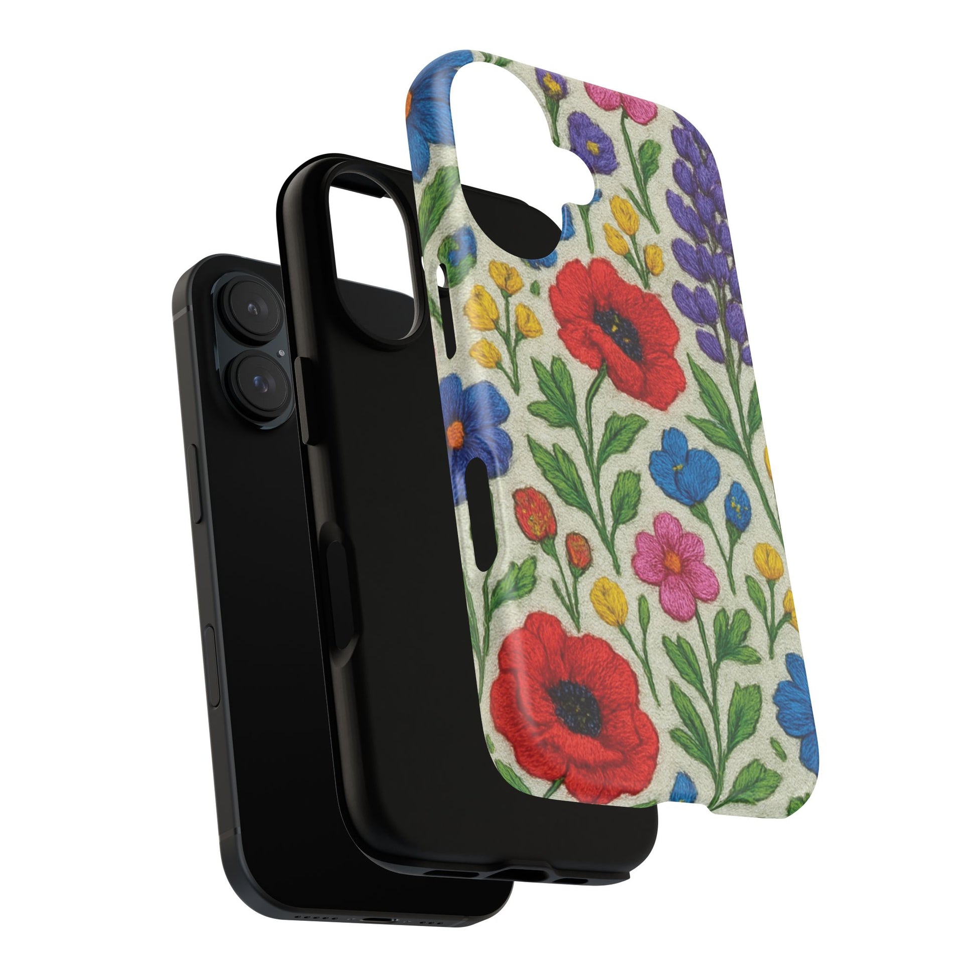 Bright 3D Illusion Wildflower Phone Case Cute Floral Design in Red, Pink, Blue – Aesthetic Protective Case for iPhone and  Android