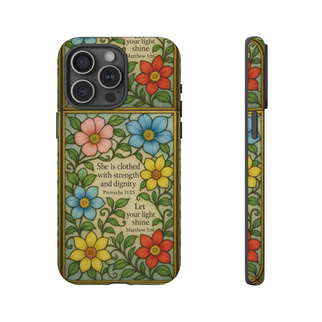 Pastel Floral Stained Glass Bible Verse Phone Case Christian Affirmation, Soft Faith Design, iPhone Samsung Google, Inspirational Gift for HerGift for Christians