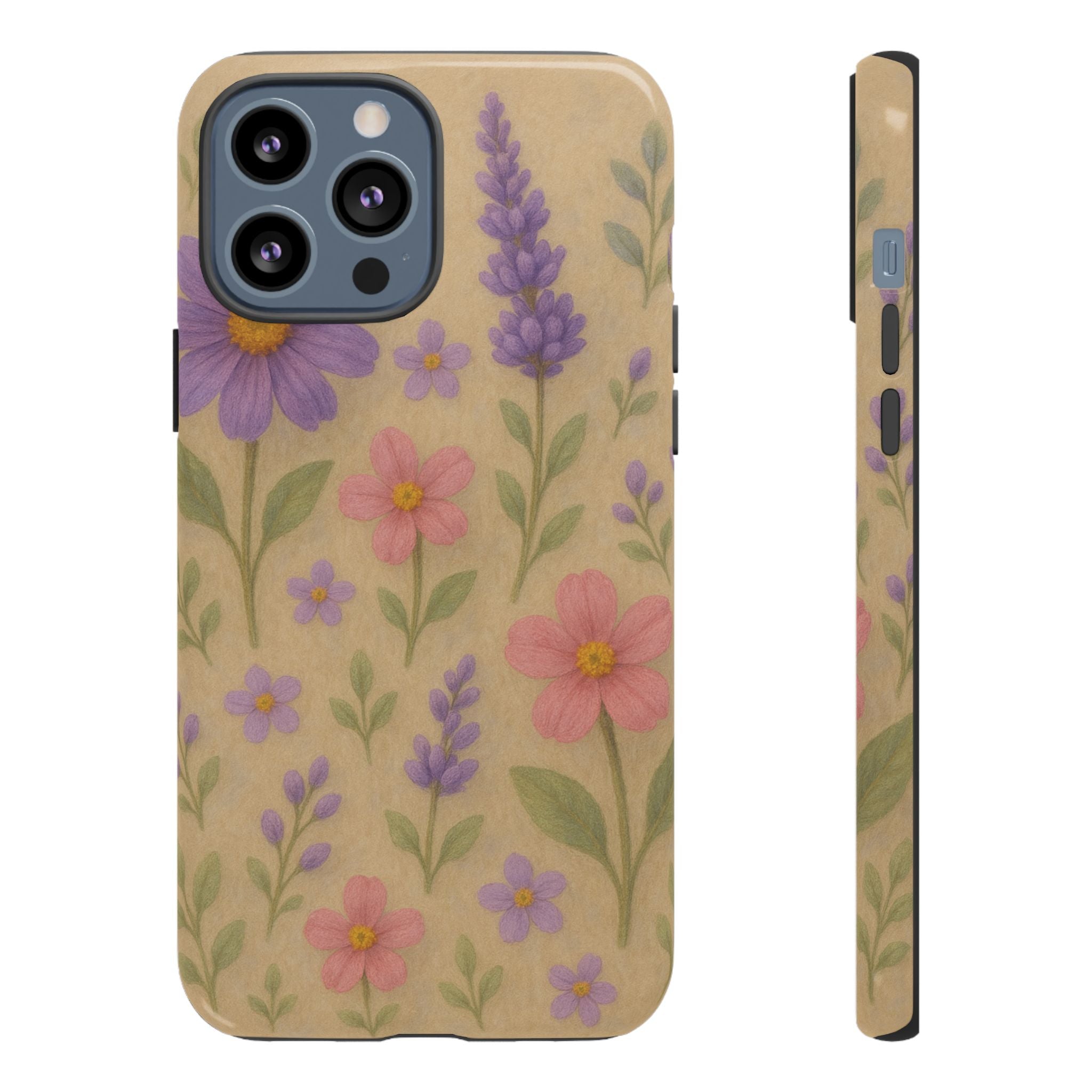 3D Illusion Wildflower Phone Case Cute Pastel Floral Design in Lavender, Pink, Mint Green – Aesthetic Protective Case for iPhone and  Android