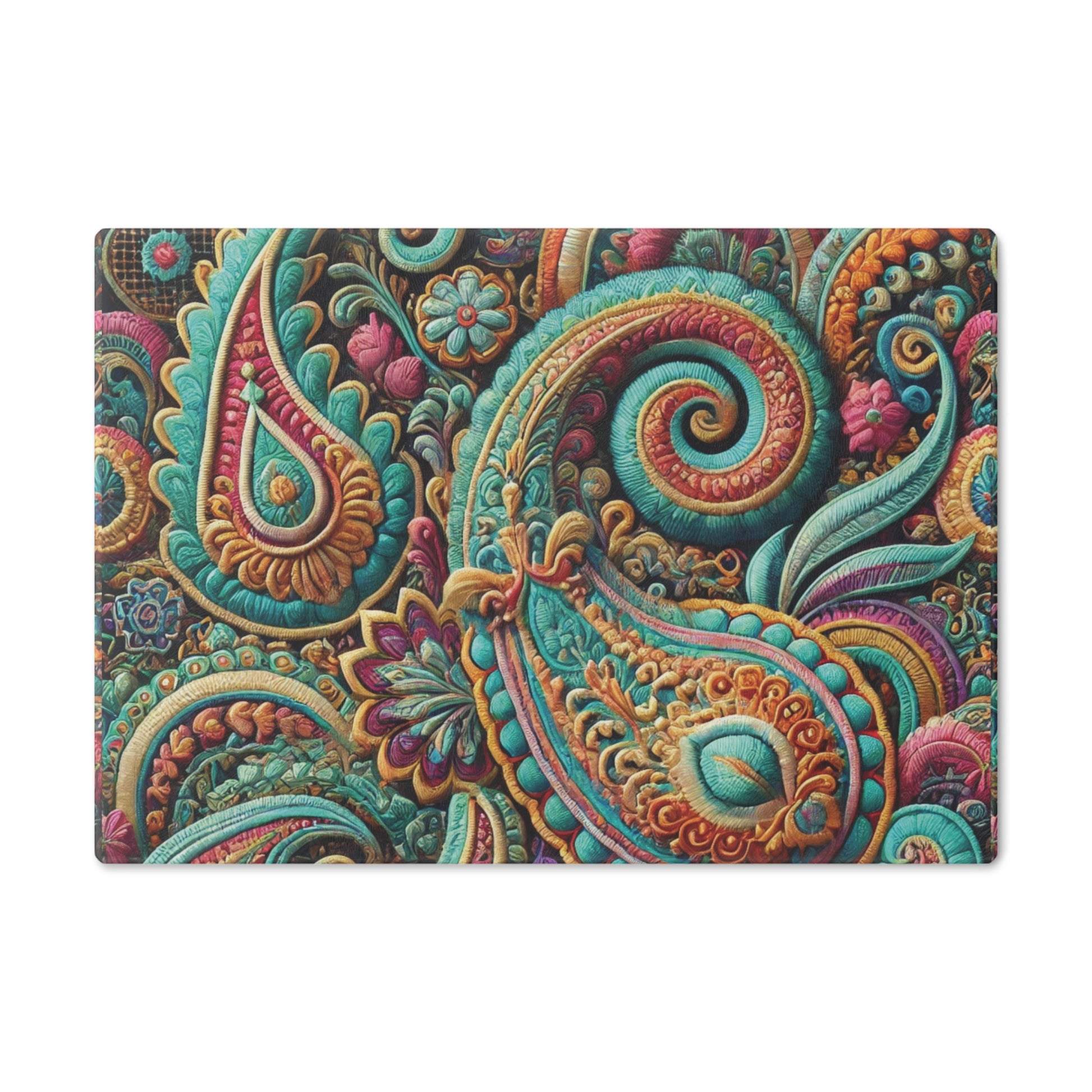 Paisley Boho Floral Tempered Glass Cutting Board | Durable and Heat-Resistant | Non-Slip Feet for Stability | Scratch-Resistant Surface | Stylish Kitchen Decor & Gift