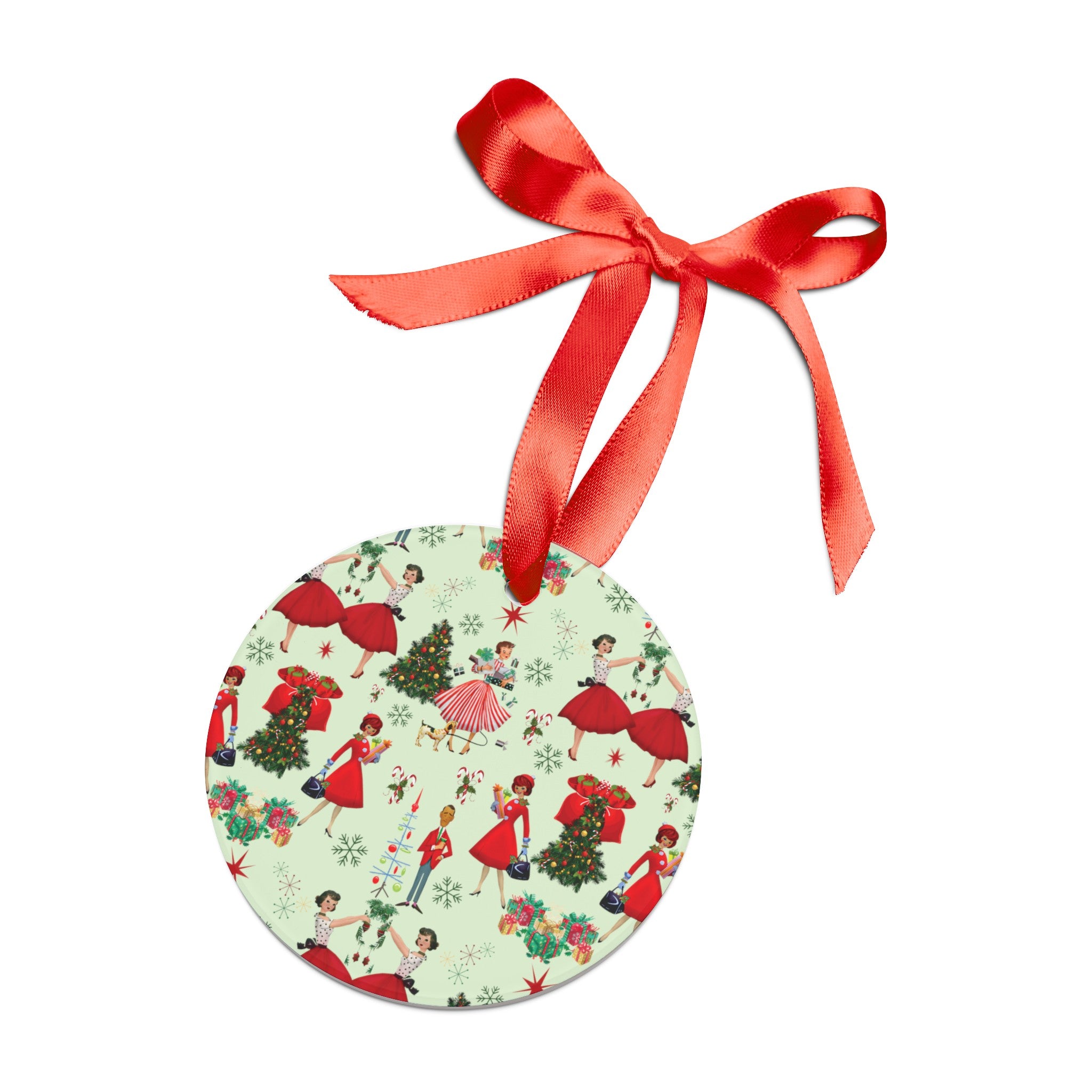 50s Christmas Acrylic Ornament Elegant Design Ornament with Ribbon Perfect Christmas Decoration | Durable Holiday Keepsake | Charming Winter Design | Ideal for Tree Trimming and Gift Giving - MRSBYVALLE