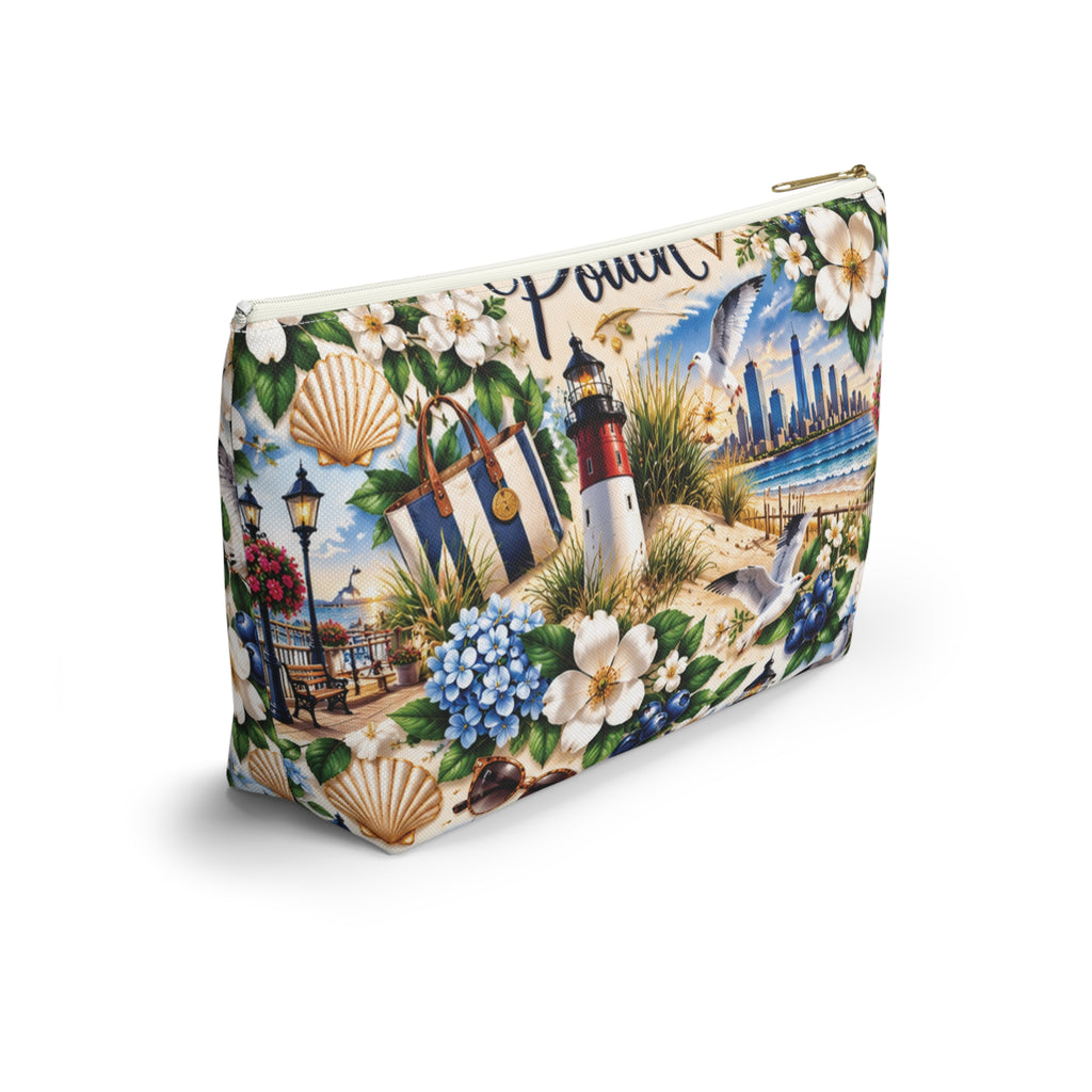 My New Jersey Pouch — Coastal Accessory Pouch with T‑Bottom (Beach Floral Design)