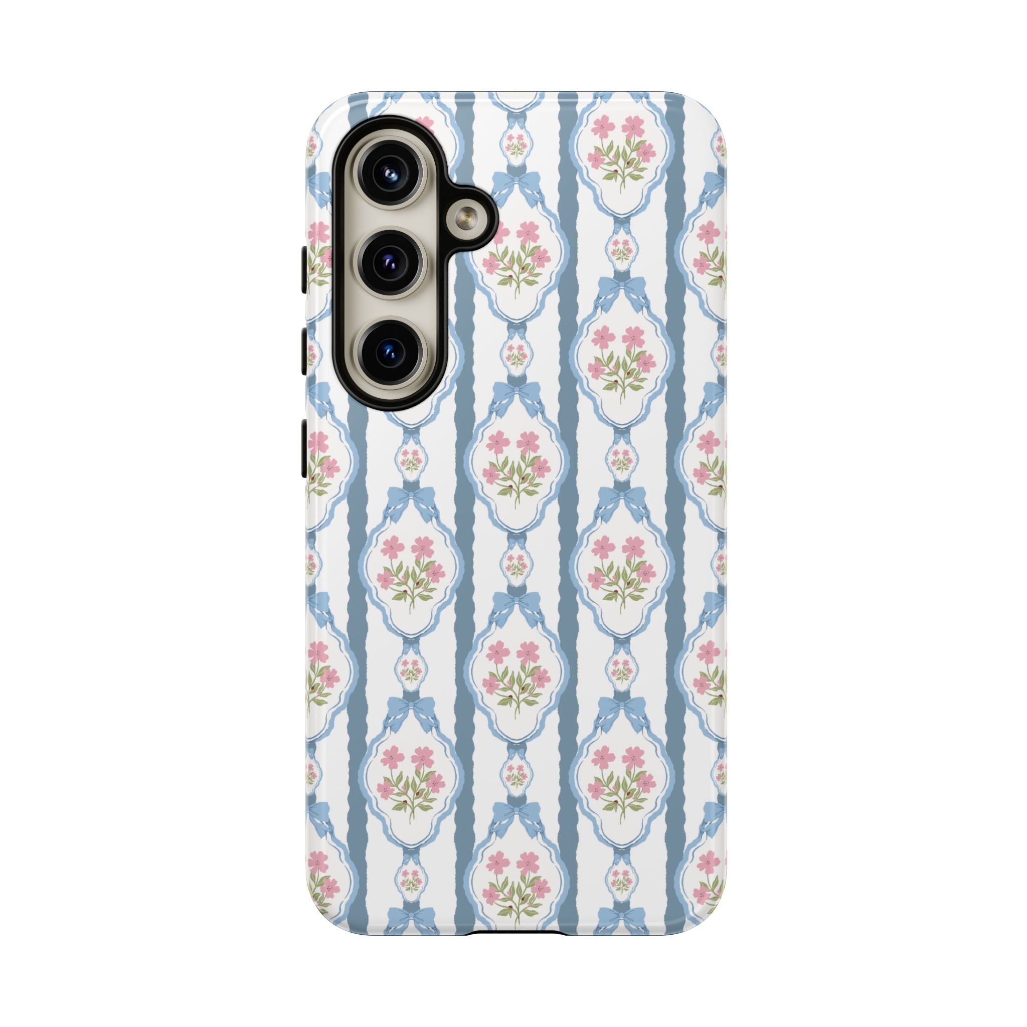 Vintage Blue and  Pink Bow Phone Case — 'Tough Cases' Romantic Floral Design