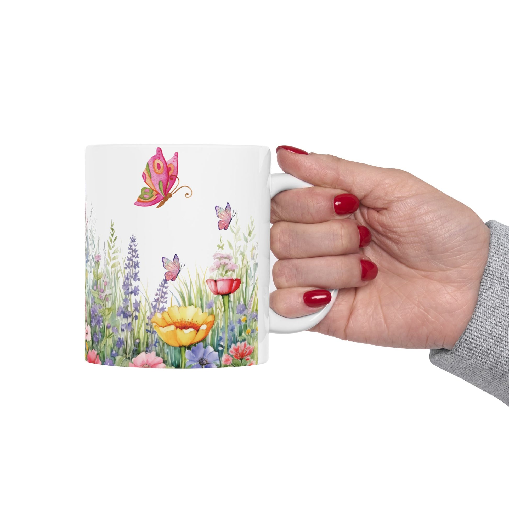 Wildflowers & Butterflies Mug - 11oz & 15oz | Floral Coffee Cup for Tea, Hot Chocolate | Nature-Inspired Gift for Butterfly & Flower Lovers