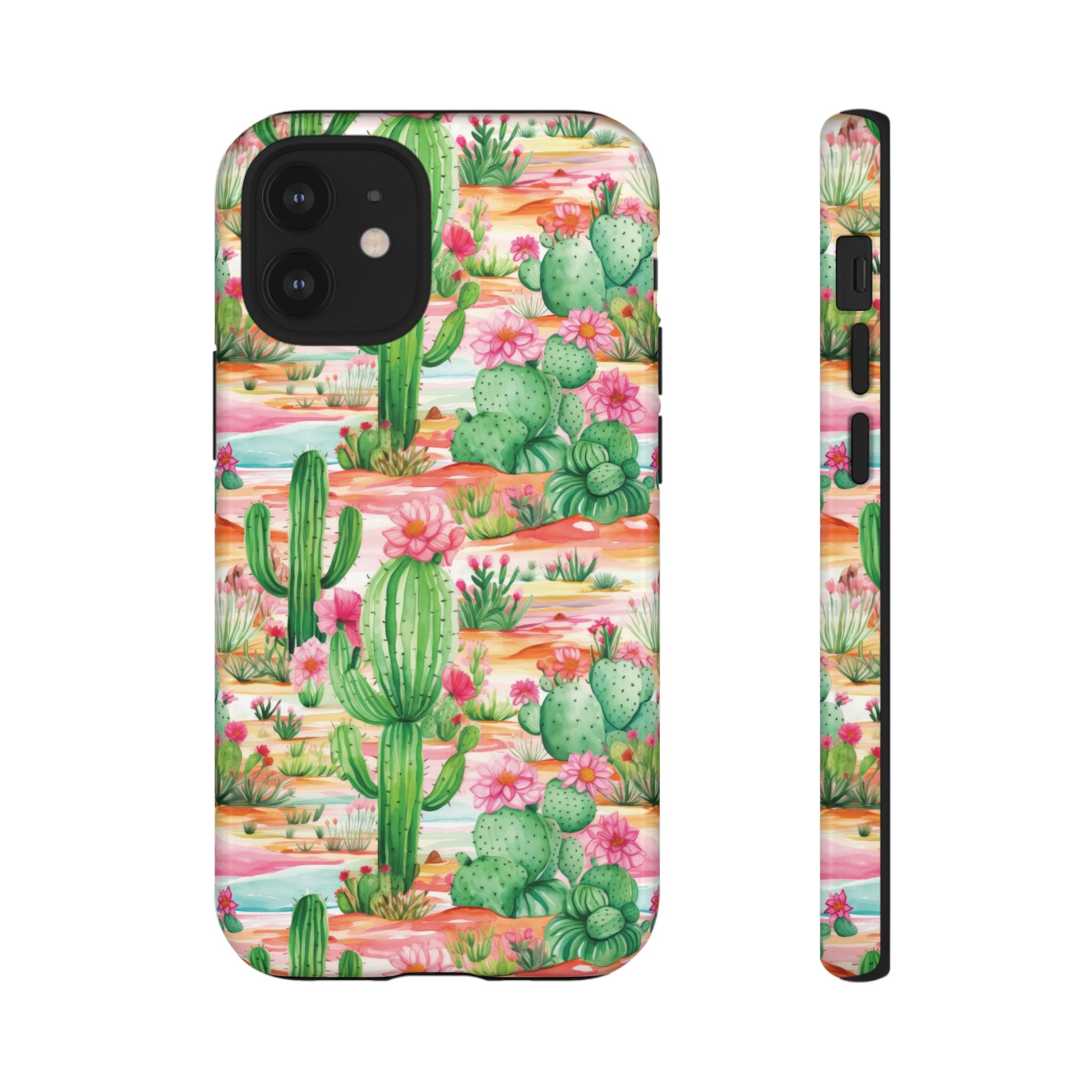 Pink and Mint Green Cactus Phone Case - Tough, Stylish Cover with Cactus Flowers | Durable Protection for iPhone & Android | Fresh Nature-Inspired Design!