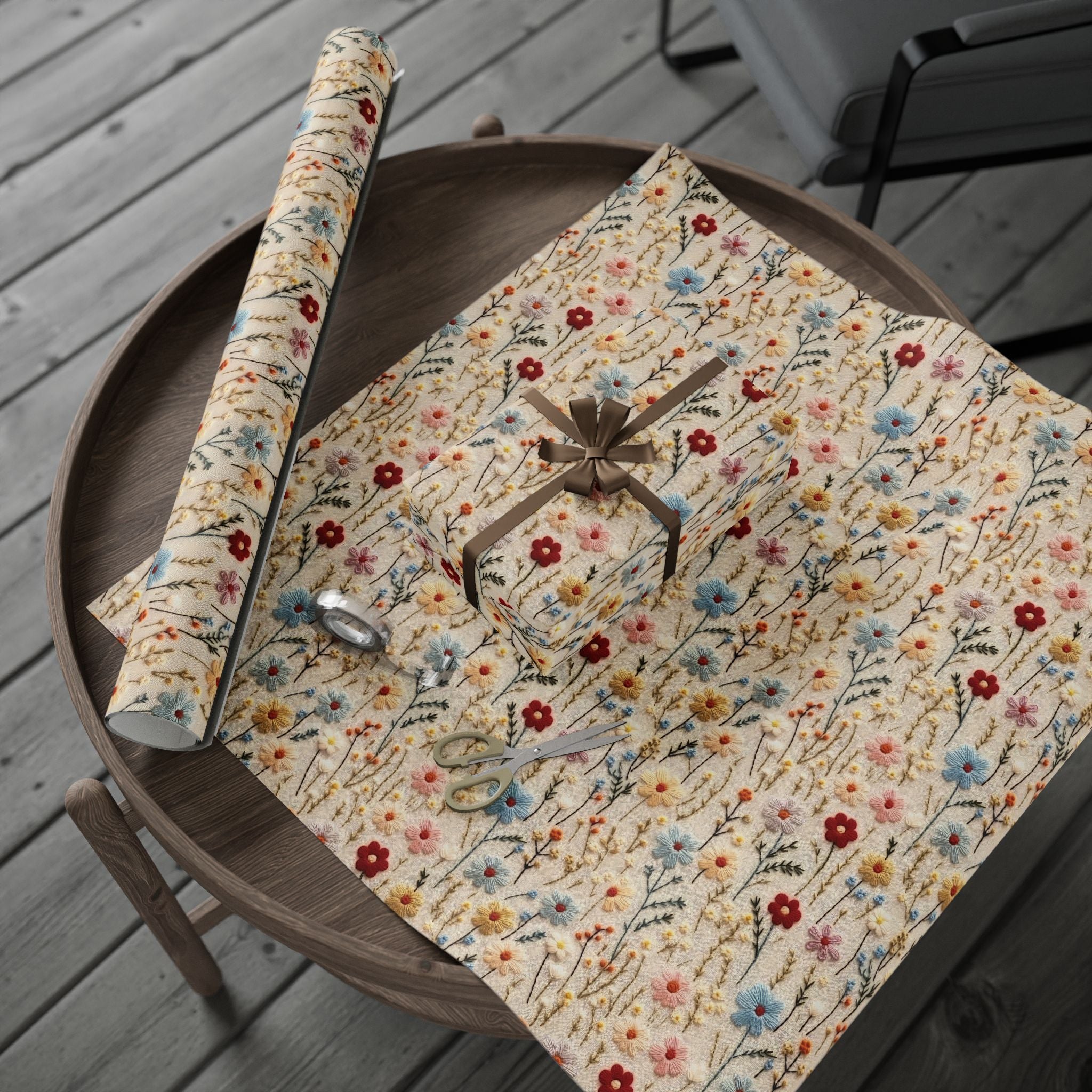 BOHO 3D Illusion Wildflowers Gift Wrap it's Perfect for Weddings, Bridal and Baby Showers Eco-Friendly, Vibrant Design in Matte Satin, All Occasion