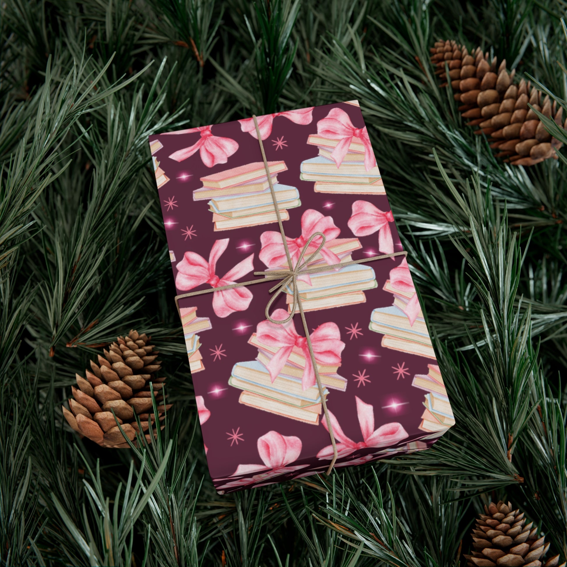 Coquette Pink Bows Books Plum Wrapping Paper Festive Holiday Gift Wrap with Perfect for Christmas Presents, Crafting, & Holiday Decor – Premium Quality - MRSBYVALLE