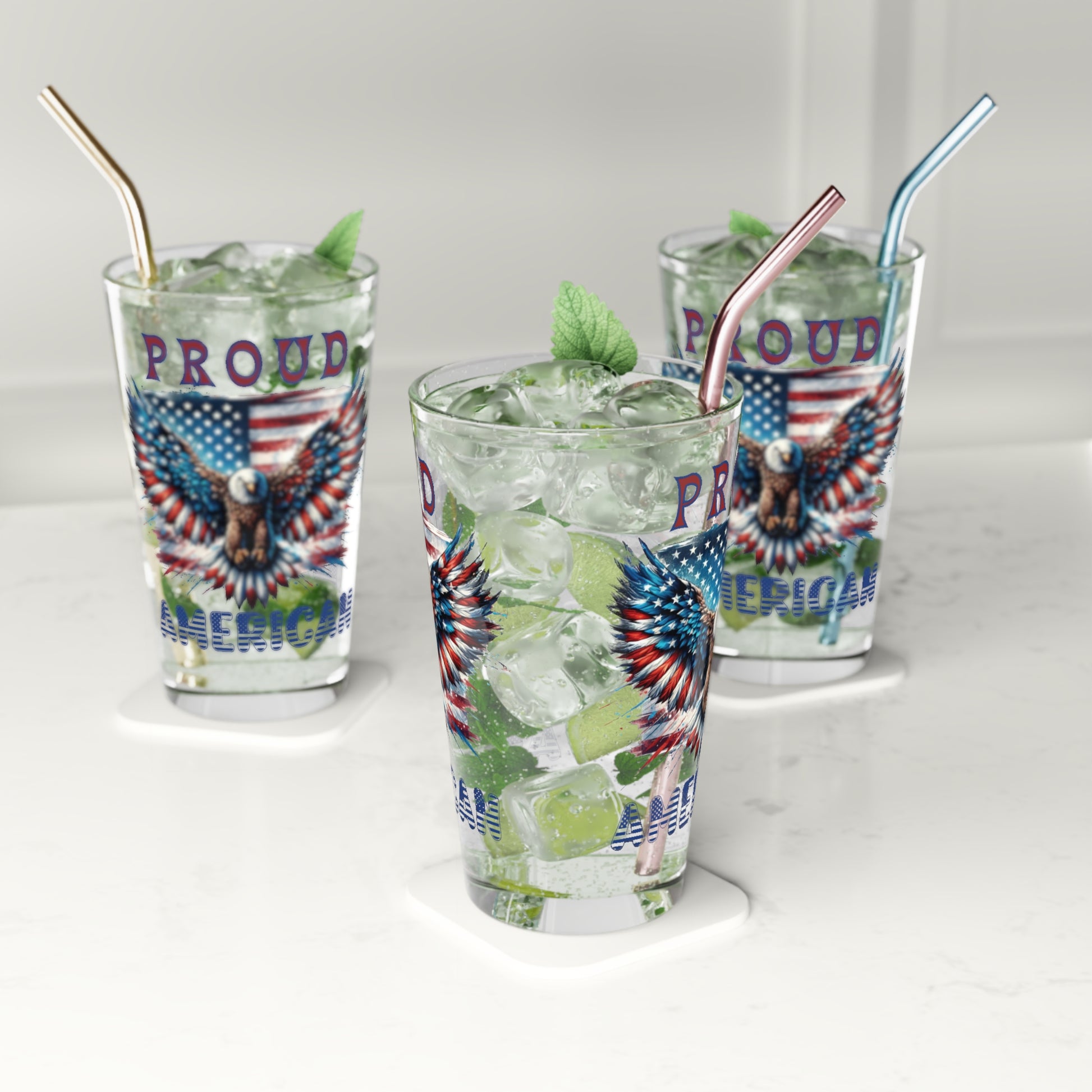 Patriotic American Flag and Eagle 16 oz Pint Glass Celebrate Freedom with Stunning USA Symbol! Perfect for Beer Lovers, Veterans, and Proud Americans. Durable, High-Quality Glassware Perfect for Parties - MRSBYVALLE