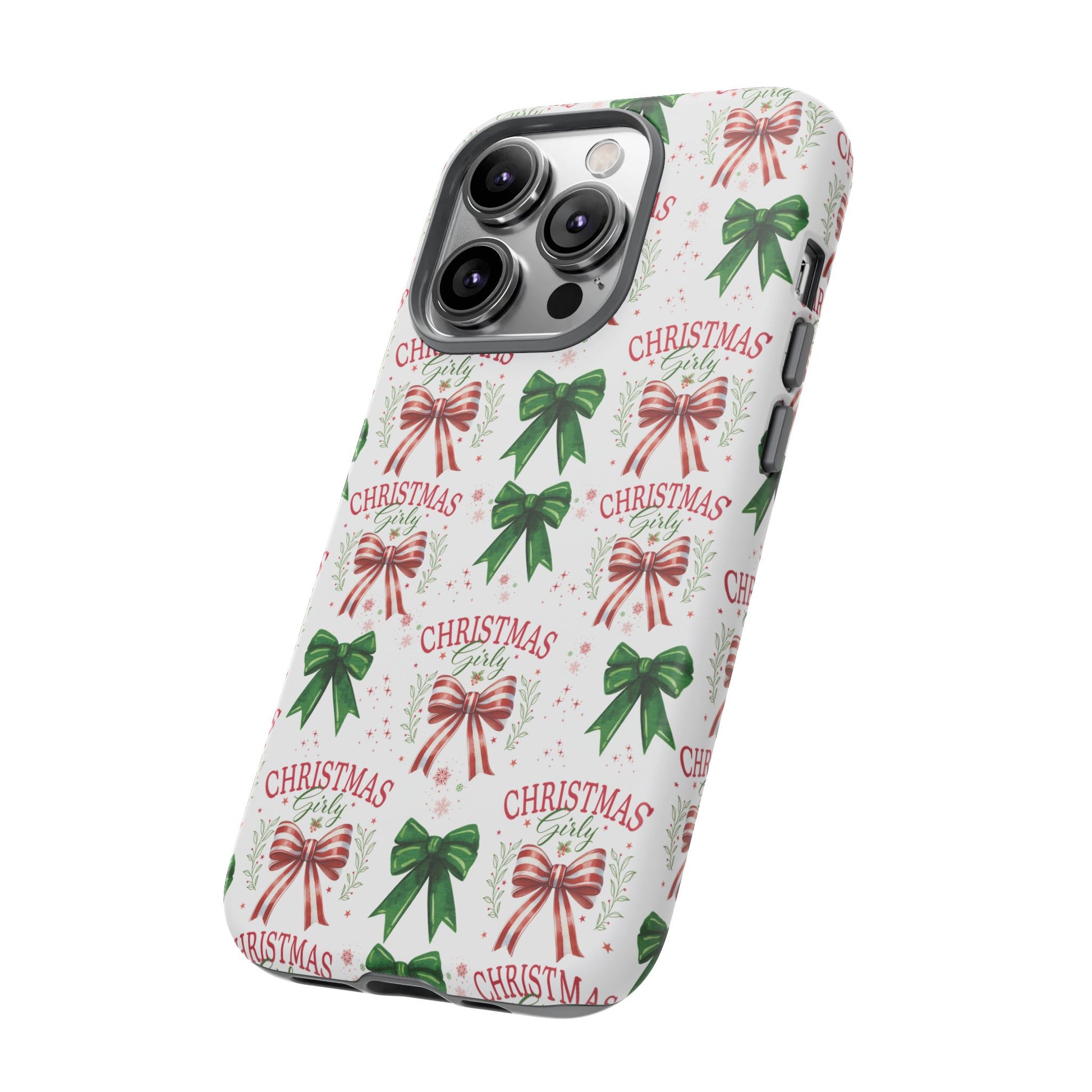 Girly Christmas Coquette Bows Pastel Phone Case for iPhone 17 16 15 23 Samsung, and Pixel | Stylish Protective Cover Gift for Her Perfect for Floral Lover