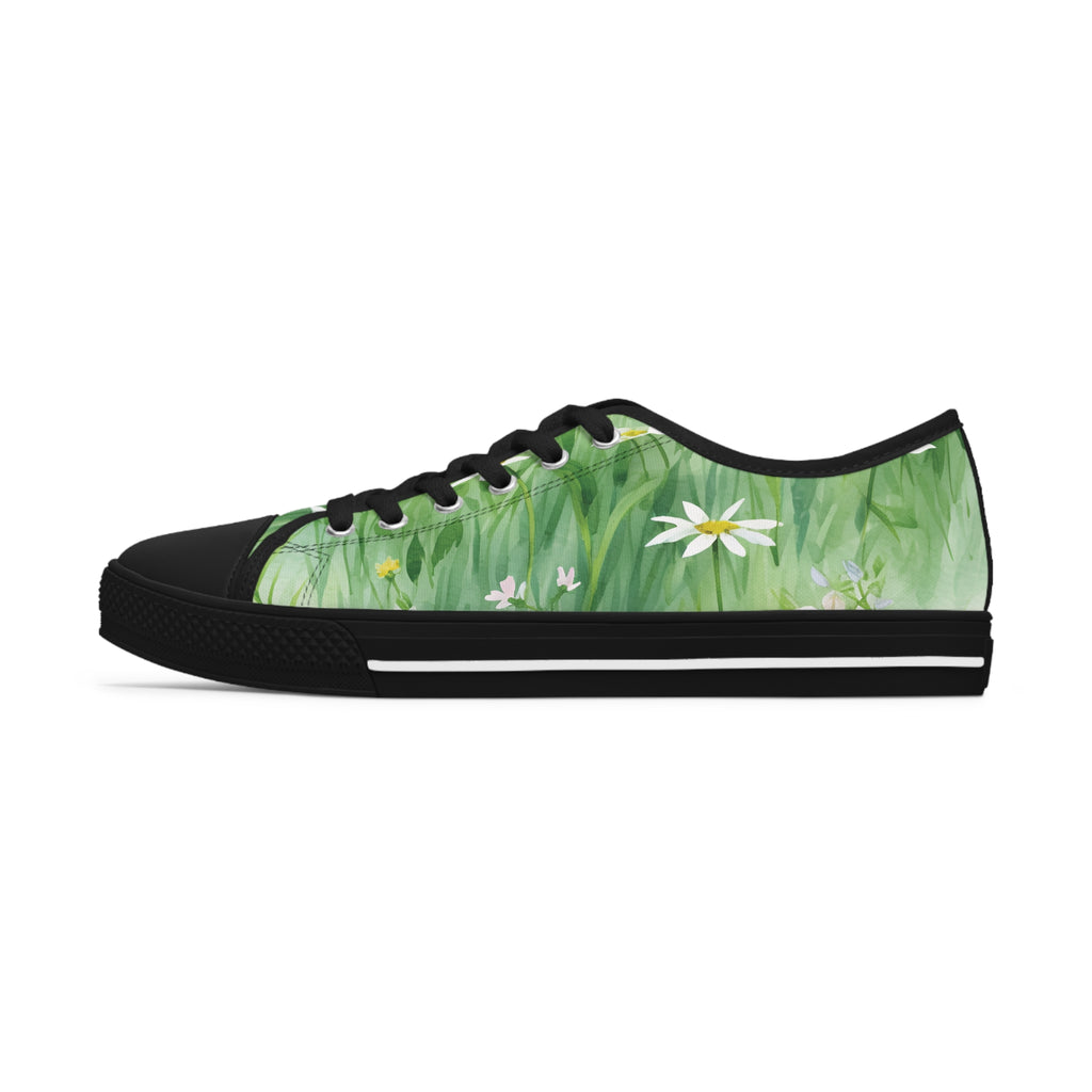 Green Floral Women's Low Top Sneakers Breathable Polyester Canvas, Lightweight Stylish Floral Pastel Design, Comfortable All-Day Wear, Perfect for Walking and Everyday Activities - MRSBYVALLE