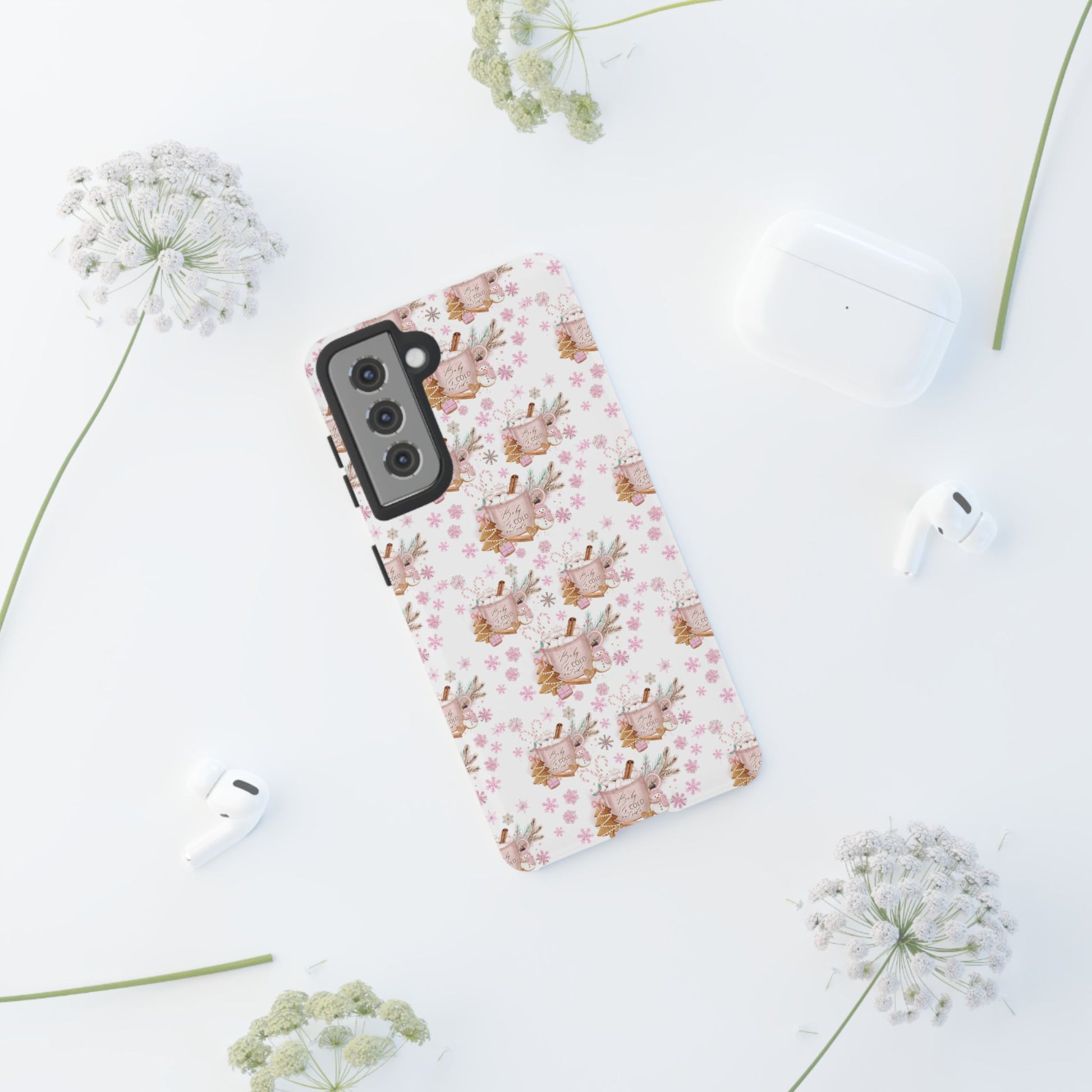 Baby it's Cold Outside Pink and White Phone Case Unique Holiday Protection for Your Device | Stylish & Durable Cover Gift for Her Phone 15, Samsung iPhone Samsung Accessory Gift for Her
