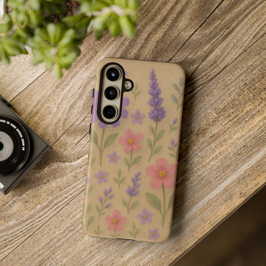 3D Illusion Wildflower Phone Case Cute Pastel Floral Design in Lavender, Pink, Mint Green – Aesthetic Protective Case for iPhone and  Android