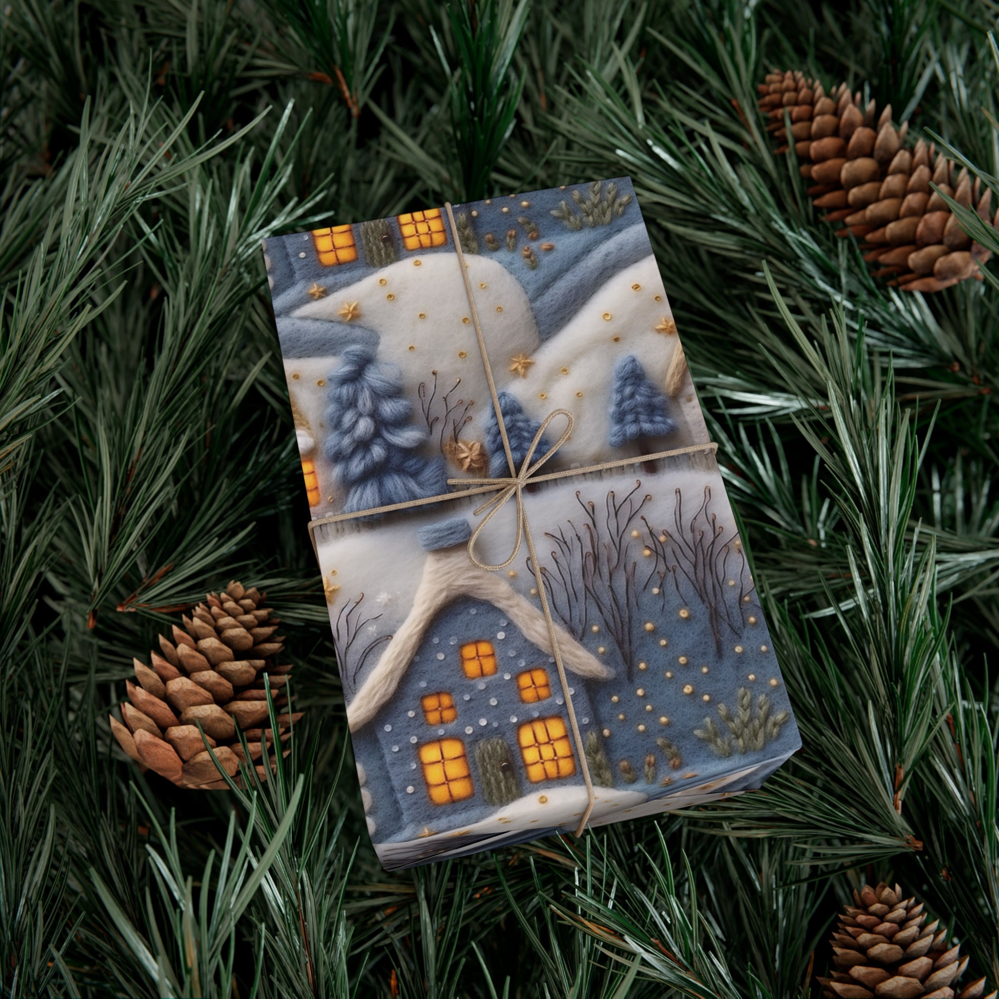 3D Felt Illusion Blue Houses Wrapping Paper Premium Gift Wrap with Unique Textured Design, Perfect for Birthdays, Holidays, and Special Occasions - Eye-Catching and Stylish - MRSBYVALLE