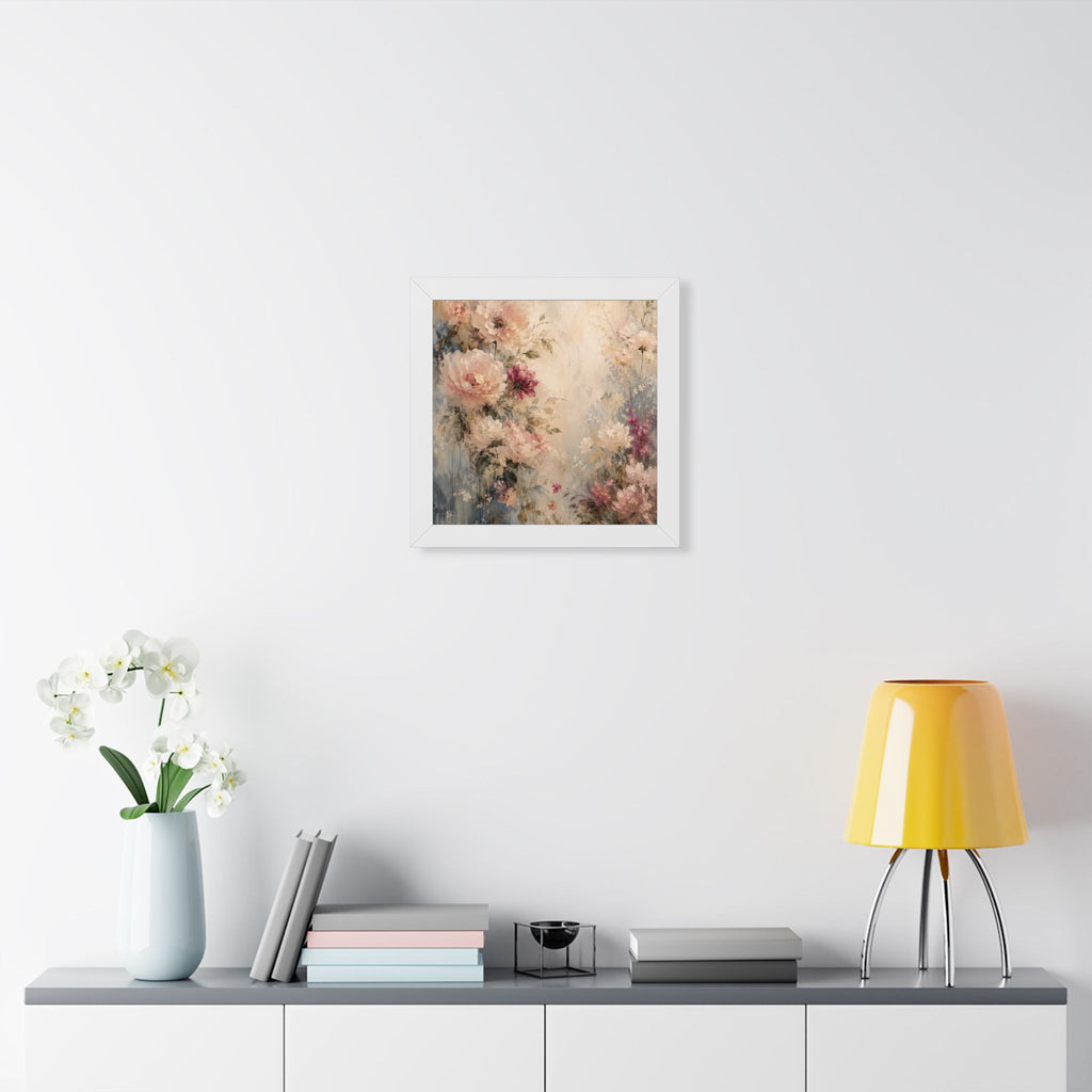Soft Watercolor Peonies Framed Vertical Poster | Floral Wall Art