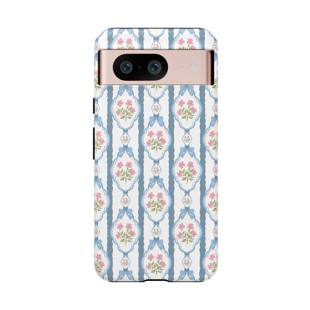 Coque de téléphone Vintage Nœud Bleu et Rose — Motif floral romantique « Tough Cases »
