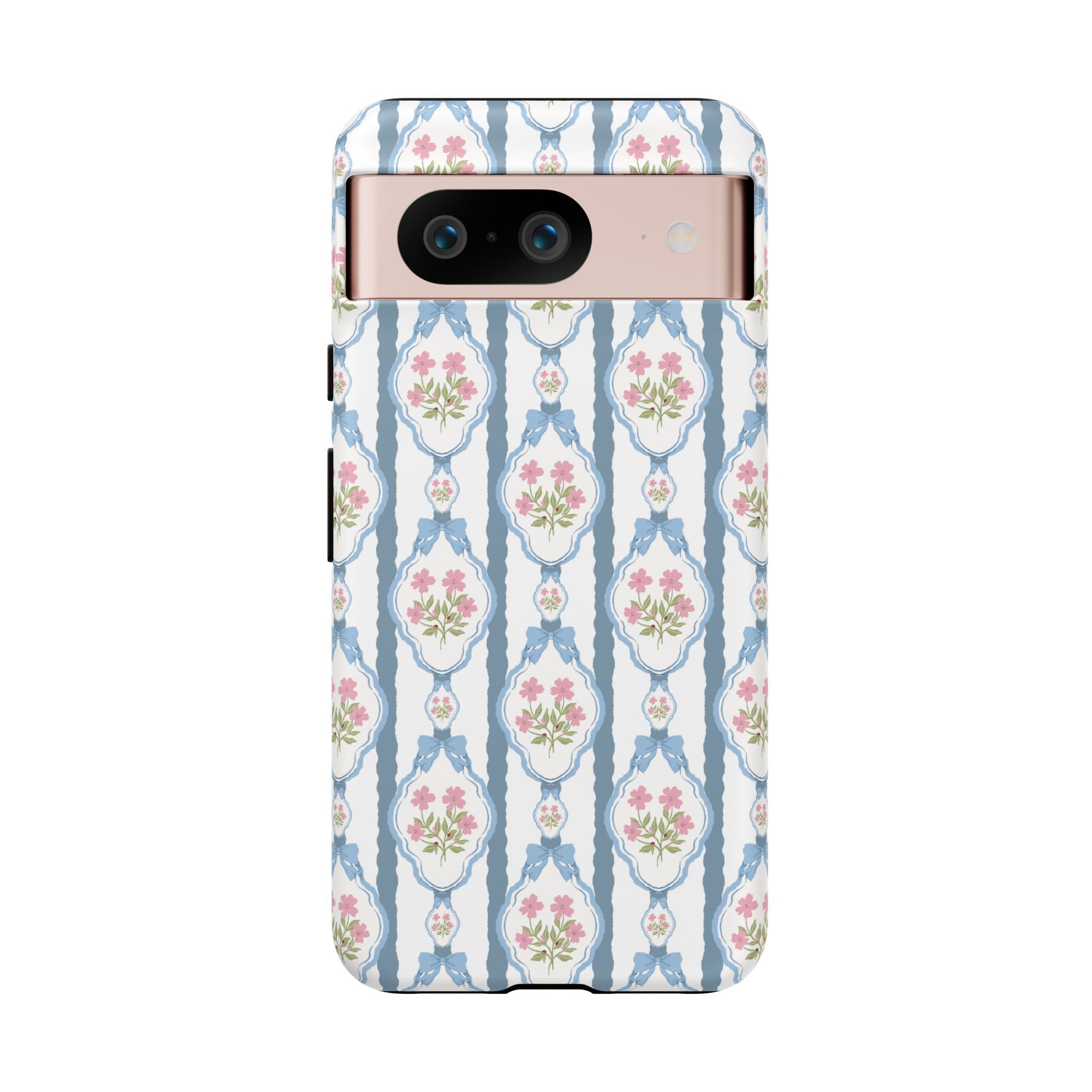 Vintage Blue and  Pink Bow Phone Case — 'Tough Cases' Romantic Floral Design