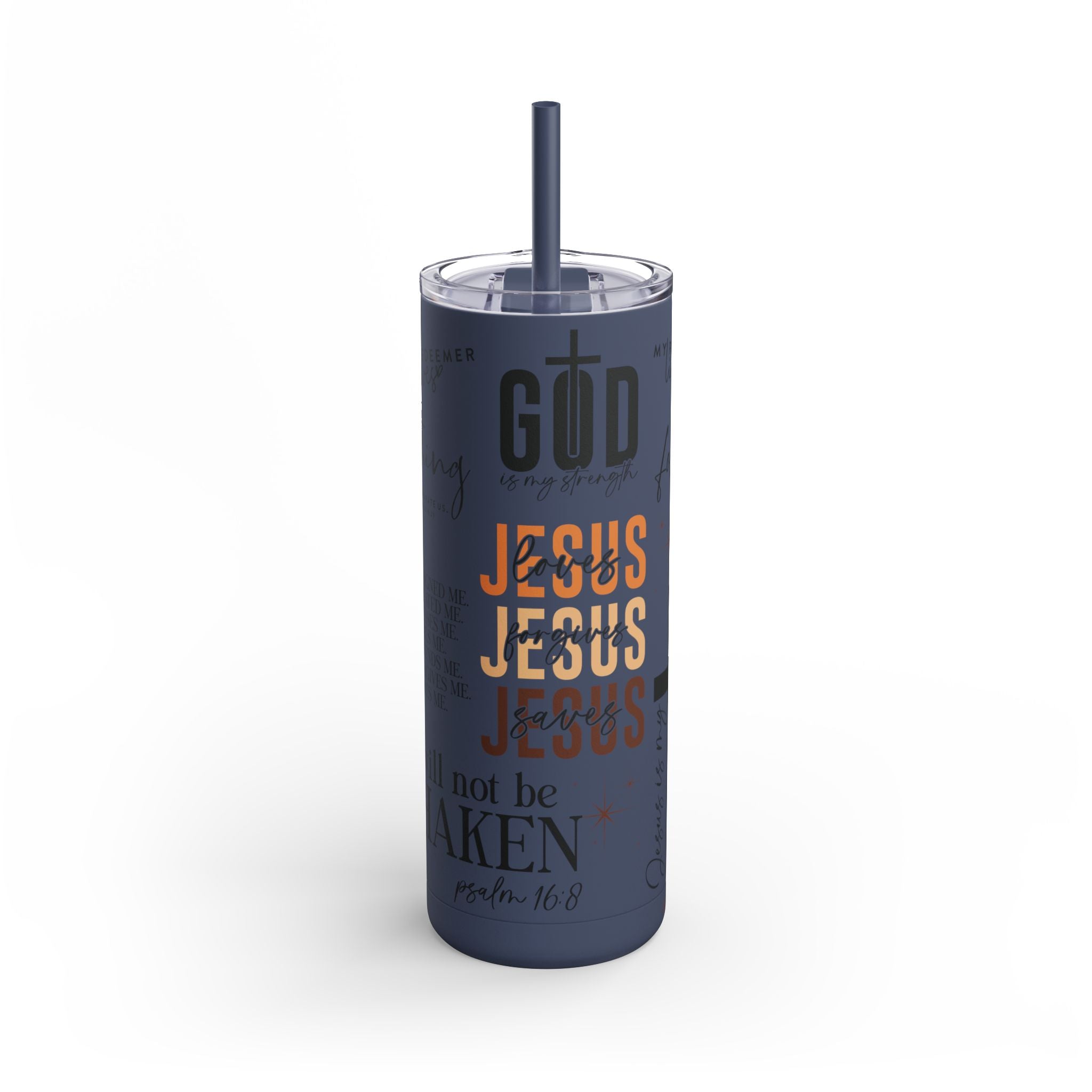 Inspirational Christian Skinny Tumbler 20oz Jesus Faith Gift, Bible Verse Travel Mug, Motivational Drinkware, Christian Prefect Gift