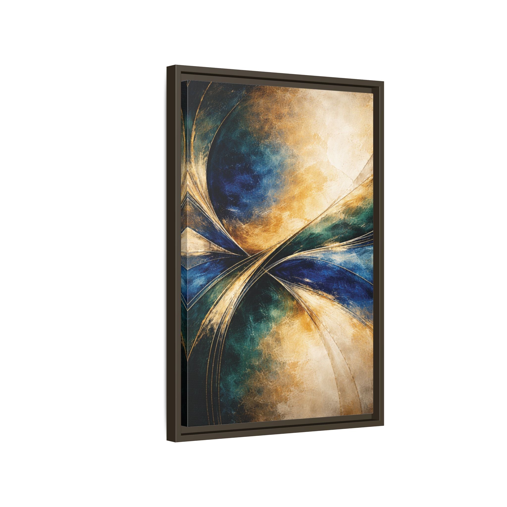Gilded Convergence  Luxe NeoDeco Blue & Gold Abstract Wall Art Framed