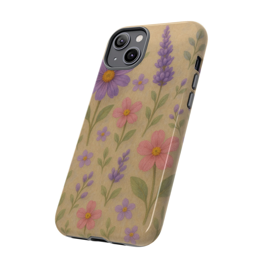 3D Illusion Wildflower Phone Case Cute Pastel Floral Design in Lavender, Pink, Mint Green – Aesthetic Protective Case for iPhone and  Android