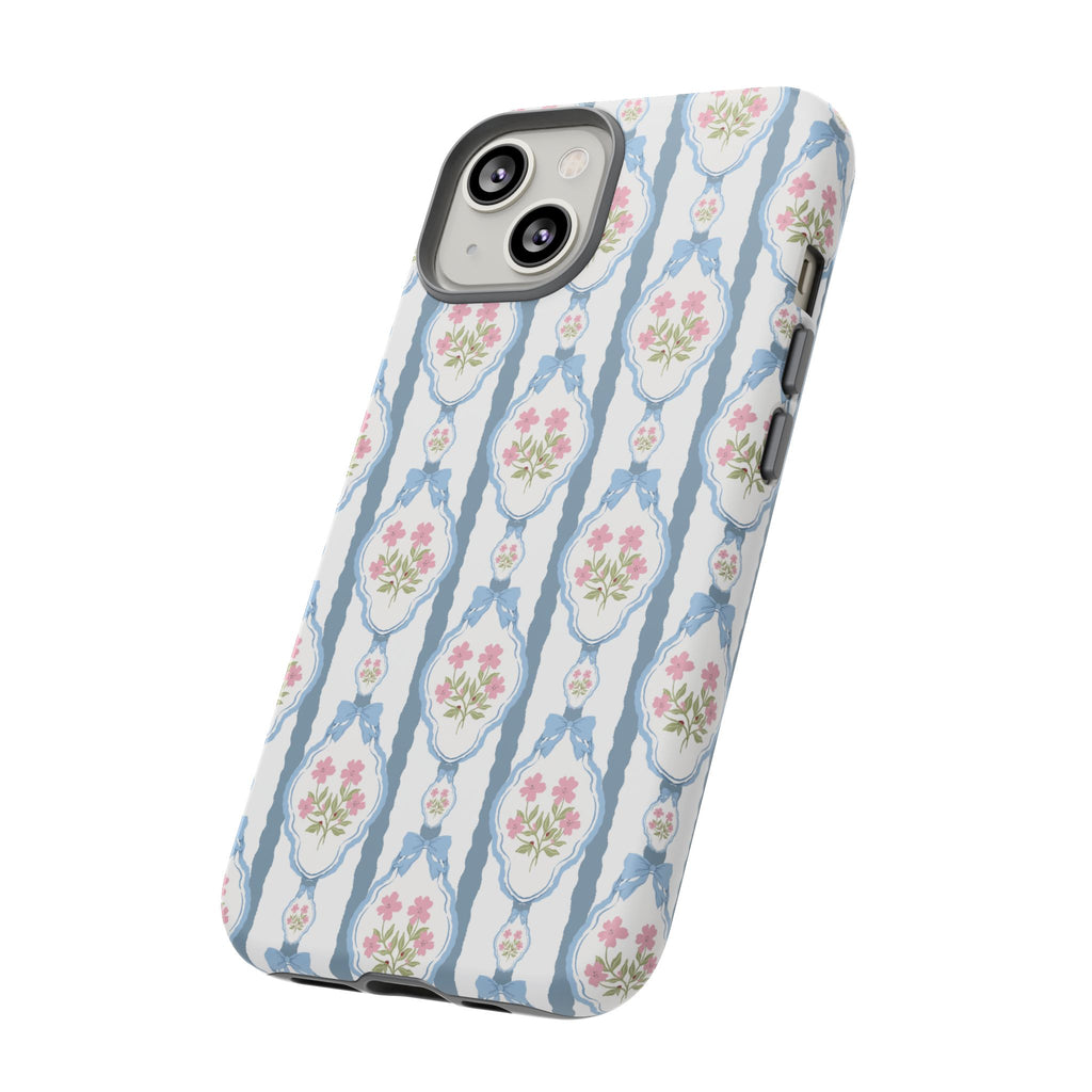Coque de téléphone Vintage Nœud Bleu et Rose — Motif floral romantique « Tough Cases »
