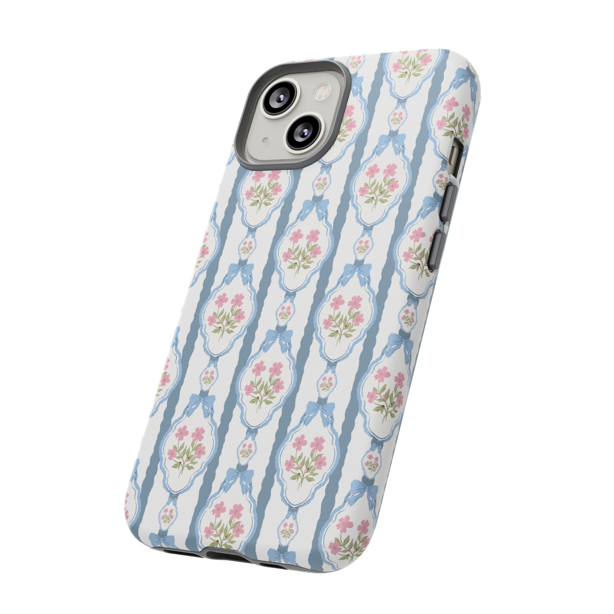 Coque de téléphone Vintage Nœud Bleu et Rose — Motif floral romantique « Tough Cases »