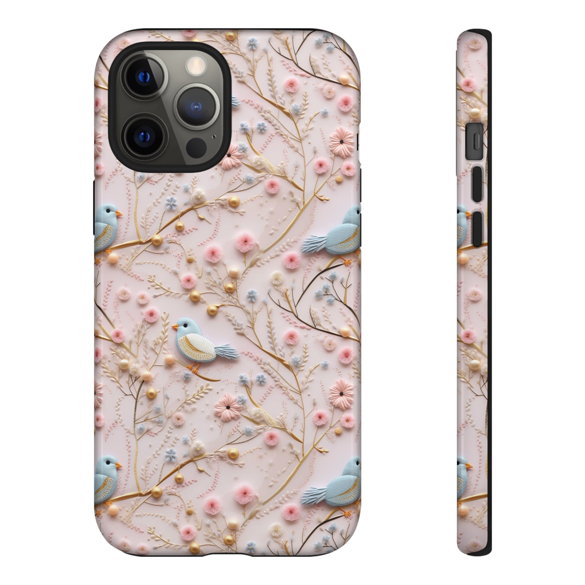 3D Birds Elegant Faux Flowers Phone Case Stylish & Durable for iPhone Samsung Gift iPhone 15, 14, 13 Samsung Pixel Gift for Mom Accessory Gift for Her