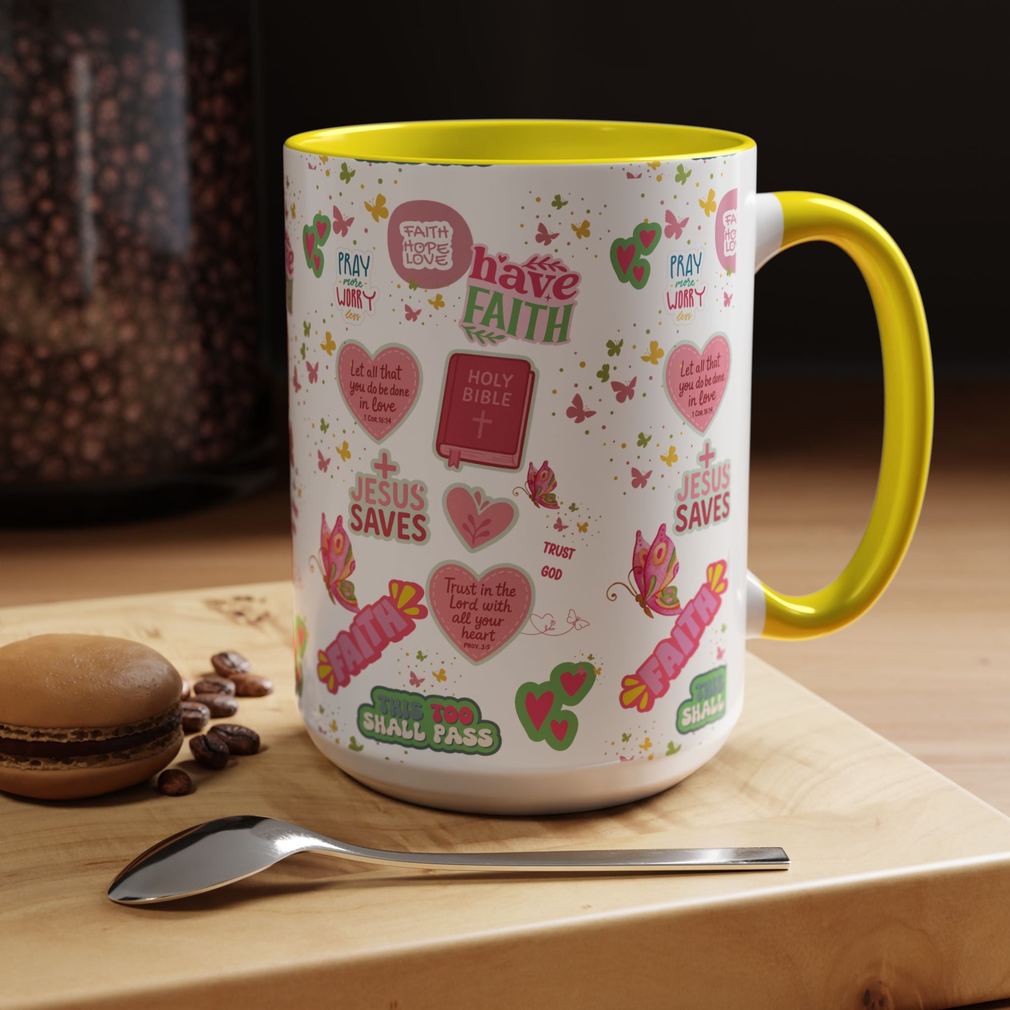 Commencez votre journée avec la foi | Mug chrétien avec verset biblique | Cadeau inspirant pour chrétiens | Mug à café en céramique 325 ml et 443 ml Matins de printemps douillets