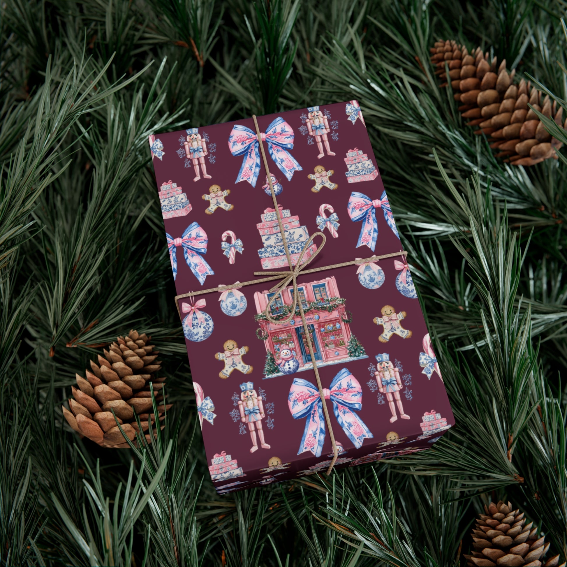Pink & Blue Nutcracker Christmas Wrapping Paper with Bows & Holiday Elements – Ideal for Festive Gift Wrapping, Adding Cheer & Charm to Every Present Gifts - MRSBYVALLE