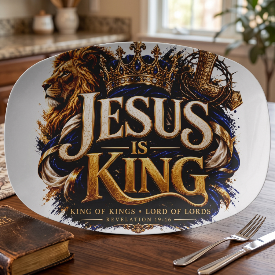 JESUS Is KING Lion of Judah Christian Platter – King of Kings Faith Décor