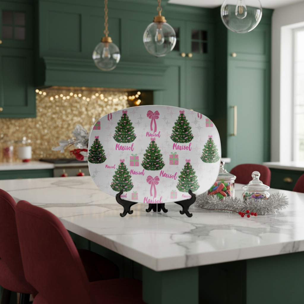 Custom Coquette Christmas Tree Platter – Elegant Holiday Dinner Serveware, Perfect for Festive Gatherings