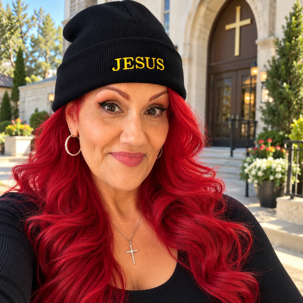 Christian Embroidered Beanie, Jesus, Blessed or Faith Cuffed Knit Winter Hat