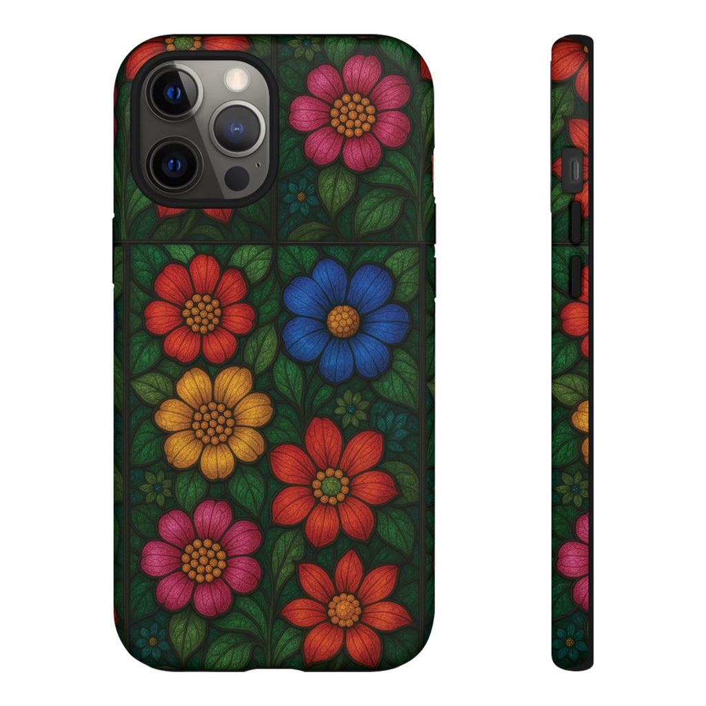 Coque de téléphone effet vitrail floral lumineux Art abstrait coloré, Étui de protection esthétique pour iPhone, Samsung et Google, Idée cadeau unique pour maman