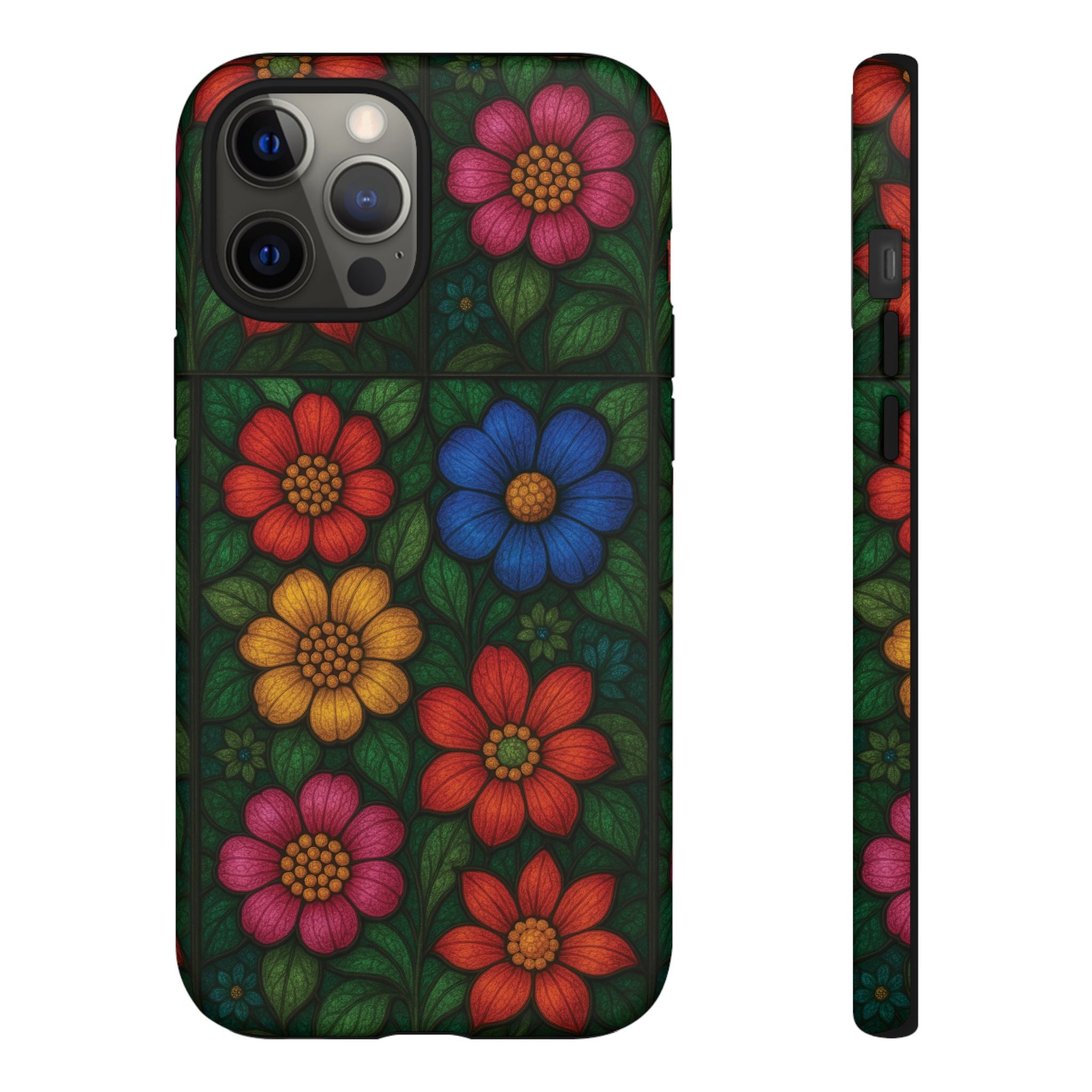 Bright Floral Stained Glass Illusion Phone Case Colorful Abstract Art, Aesthetic Protective Cover for iPhone, Samsung & Google, Unique Gift Idea Mom