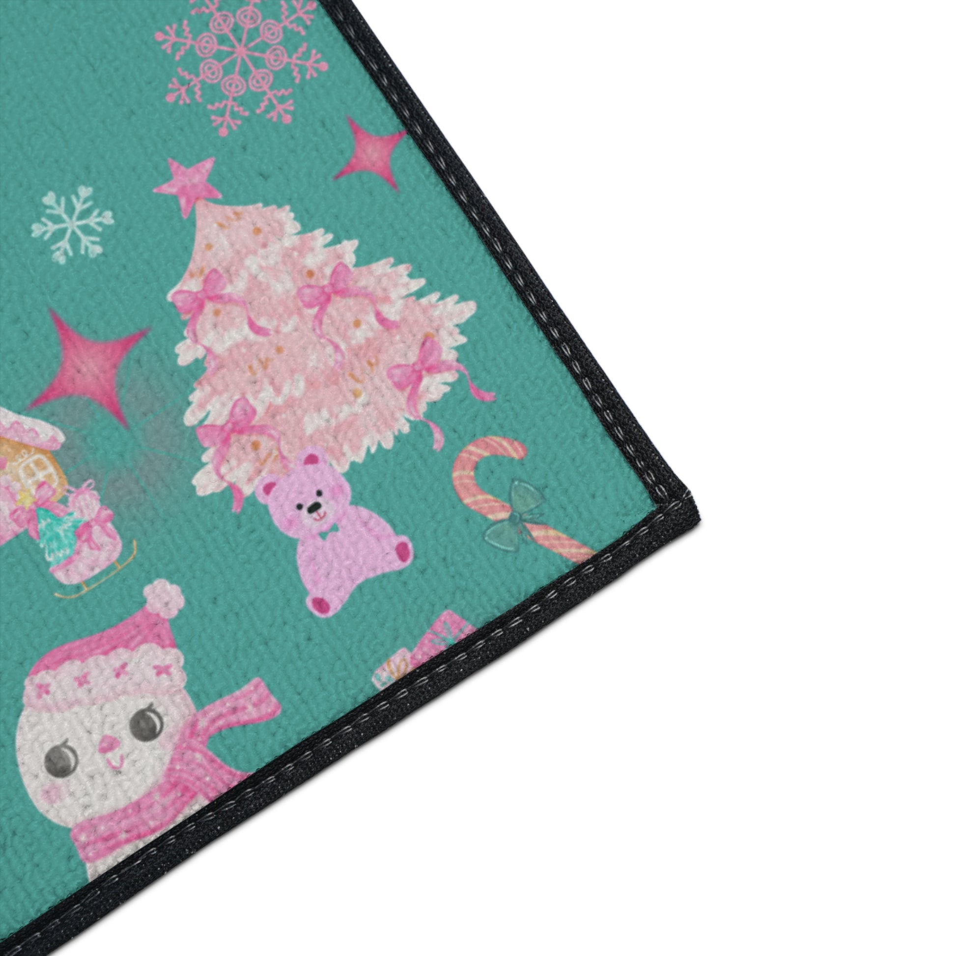 Merry and  Bright Rug Pink  Turquoise Christmas Magic for Your Floor! Fun Festive Non-Slip Holiday Mat in 4 Sizes, Cozy Colorful Decor Office